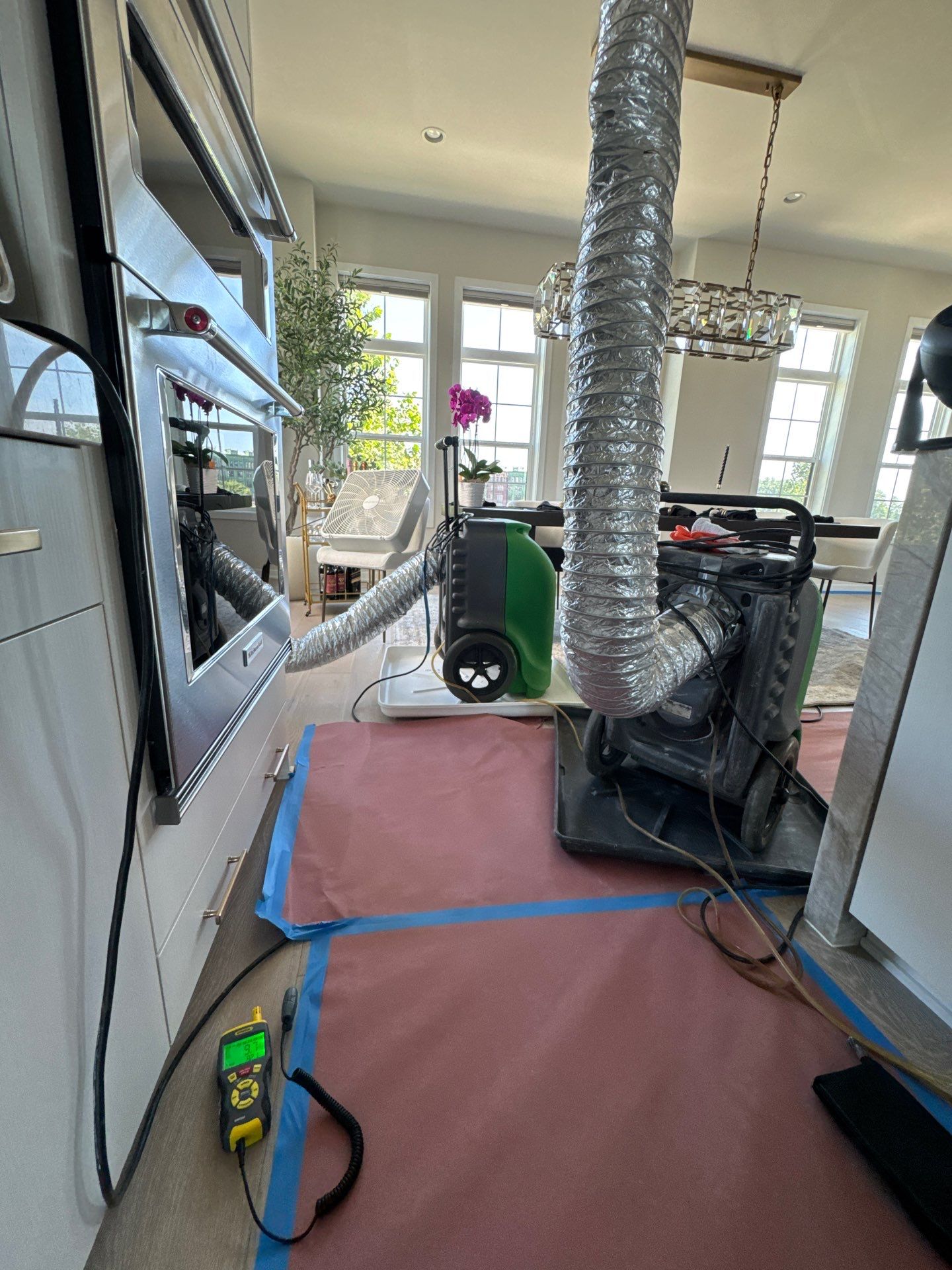 Moisture readings tracked via thermal imaging as dehumidification equipment continues targeted drying operation.