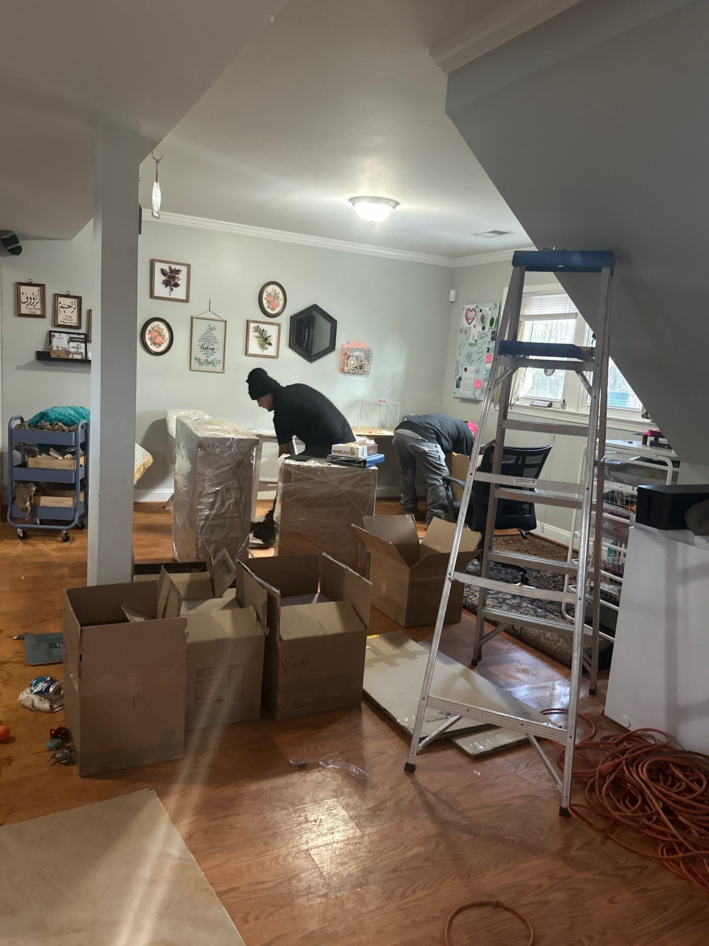Fire-damaged kitchen appliances removed and staged for restoration in Manassas.