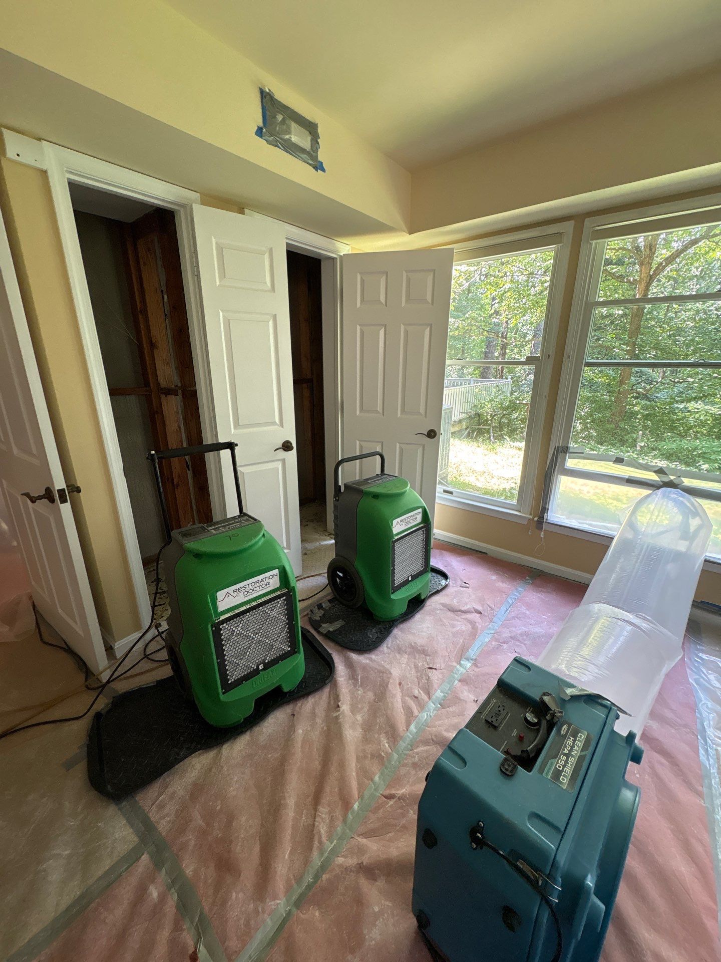 Initial mold remediation assessment in McLean showing water damage and affected surfaces requiring extraction and treatment.