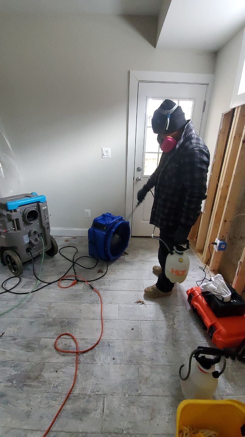 Final-stage water restoration in Arlington with containment and drying equipment nearing completion.