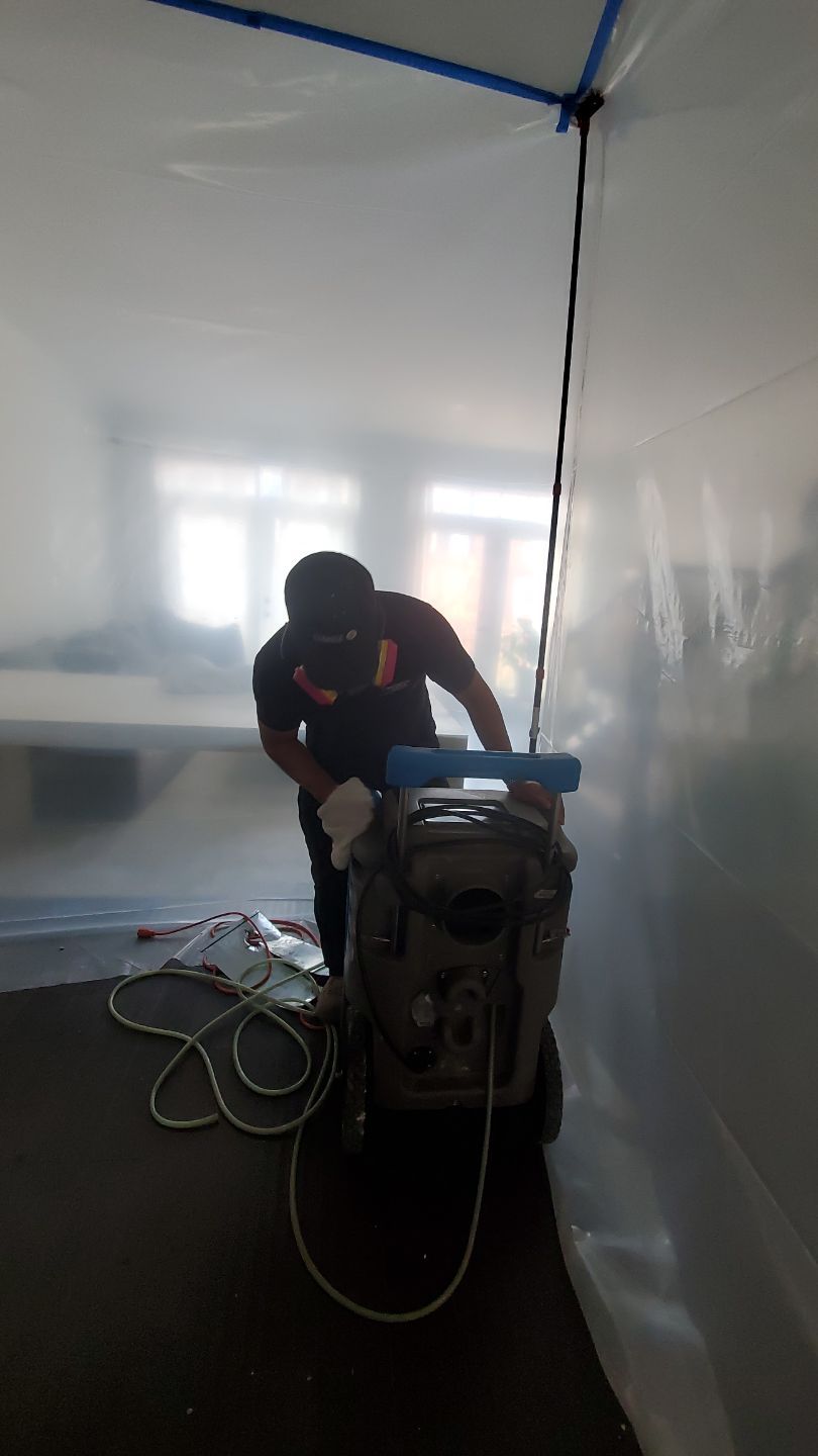Final inspection of dried materials confirming completion of water damage restoration work.