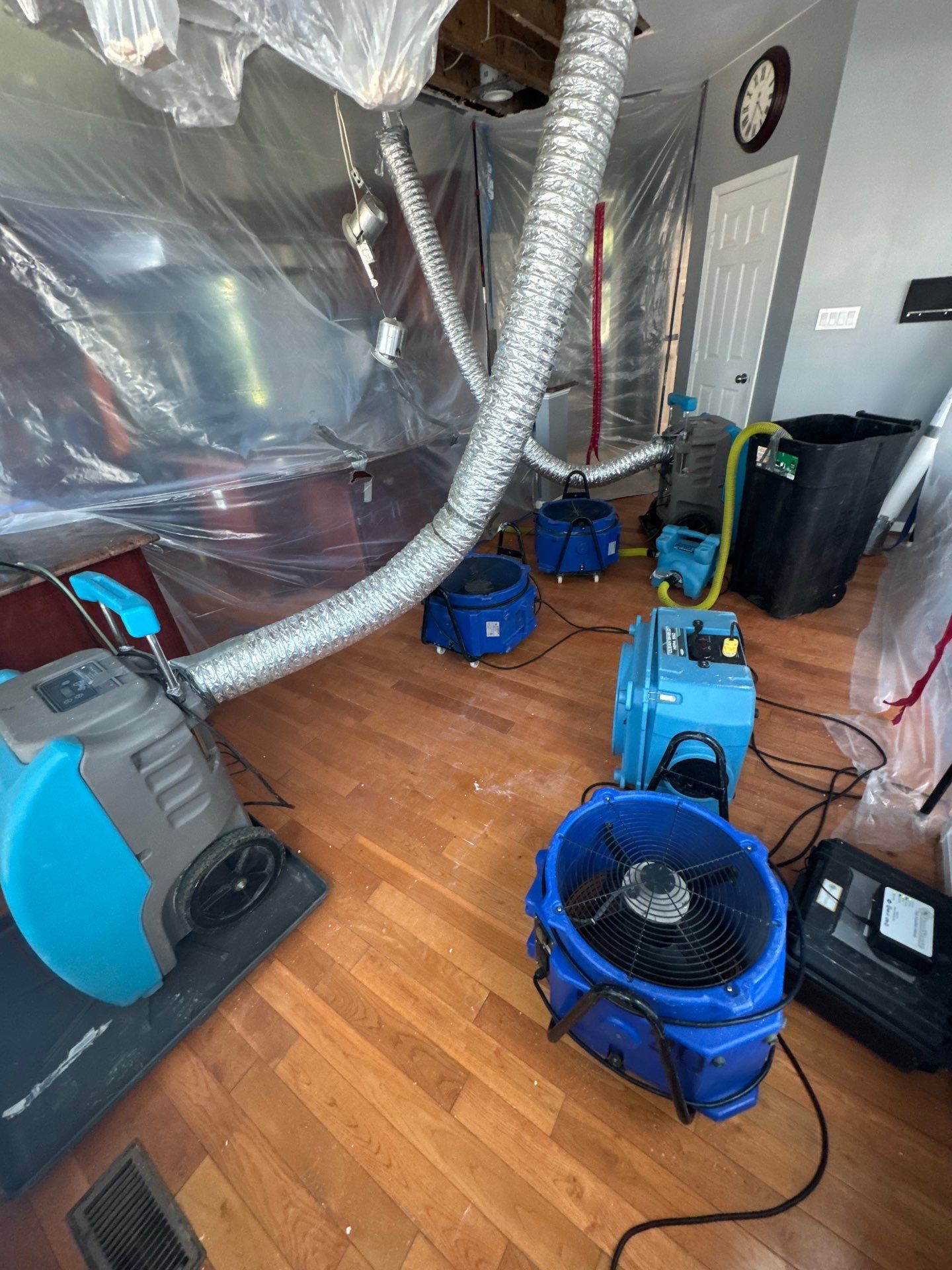 Final inspection confirms moisture levels normalized after containment removal and structural drying.