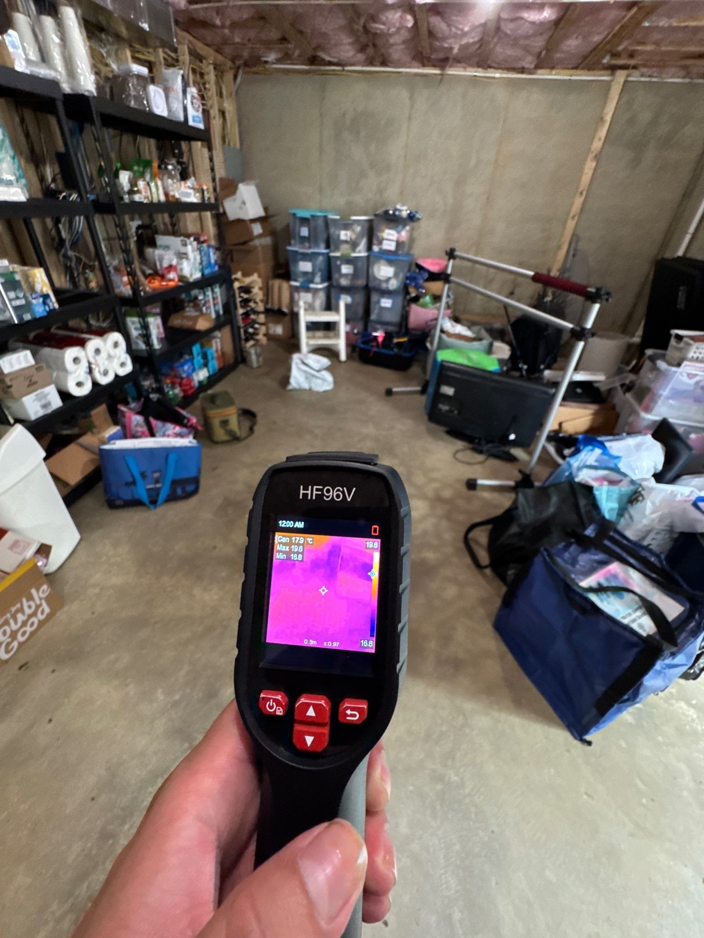 Thermal moisture inspection revealing hidden water intrusion patterns in building materials.