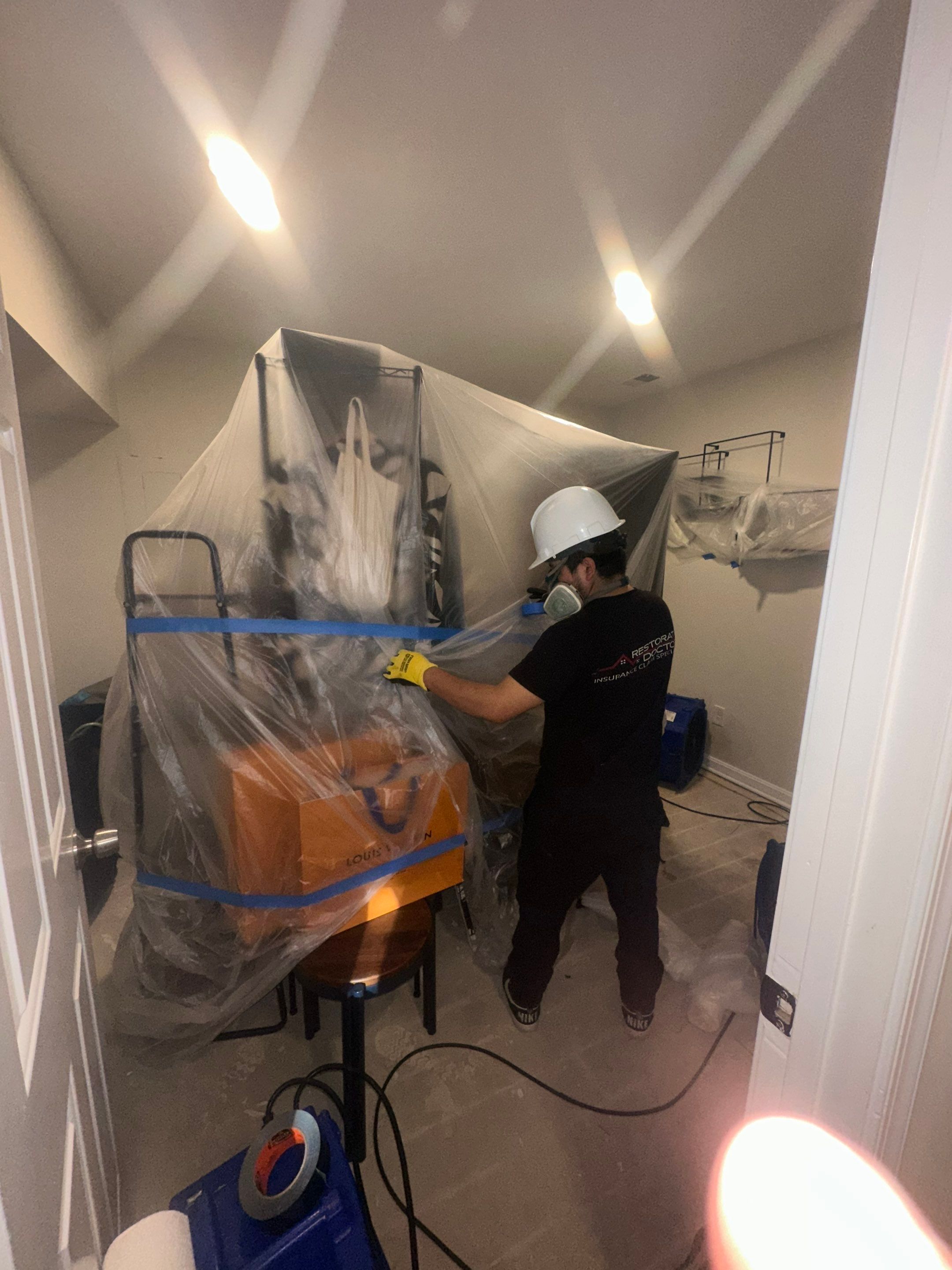 Continued dehumidification and air circulation during structural drying phase.
