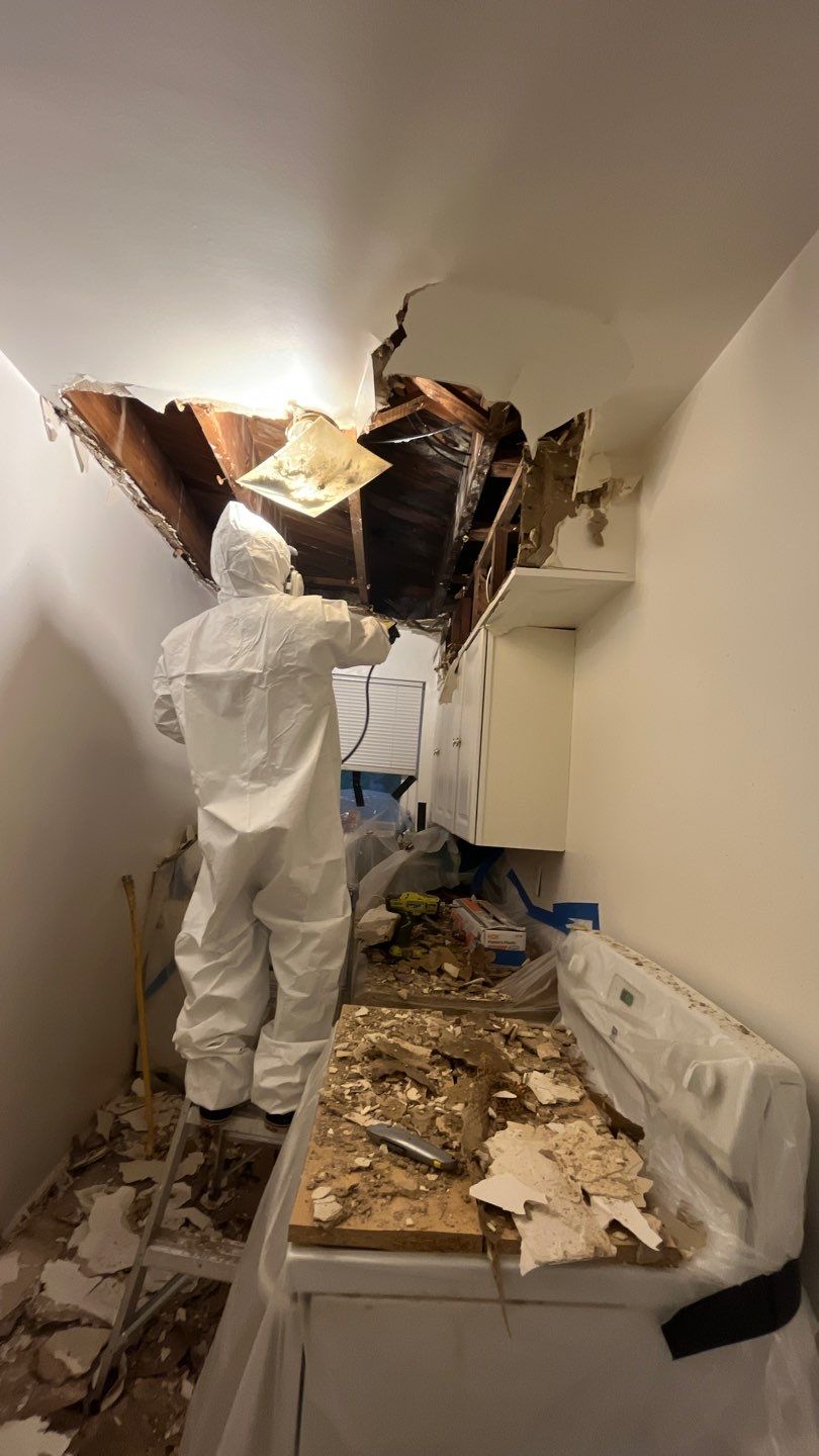 Dehumidifiers and air movers operating to dry structural materials after water extraction.