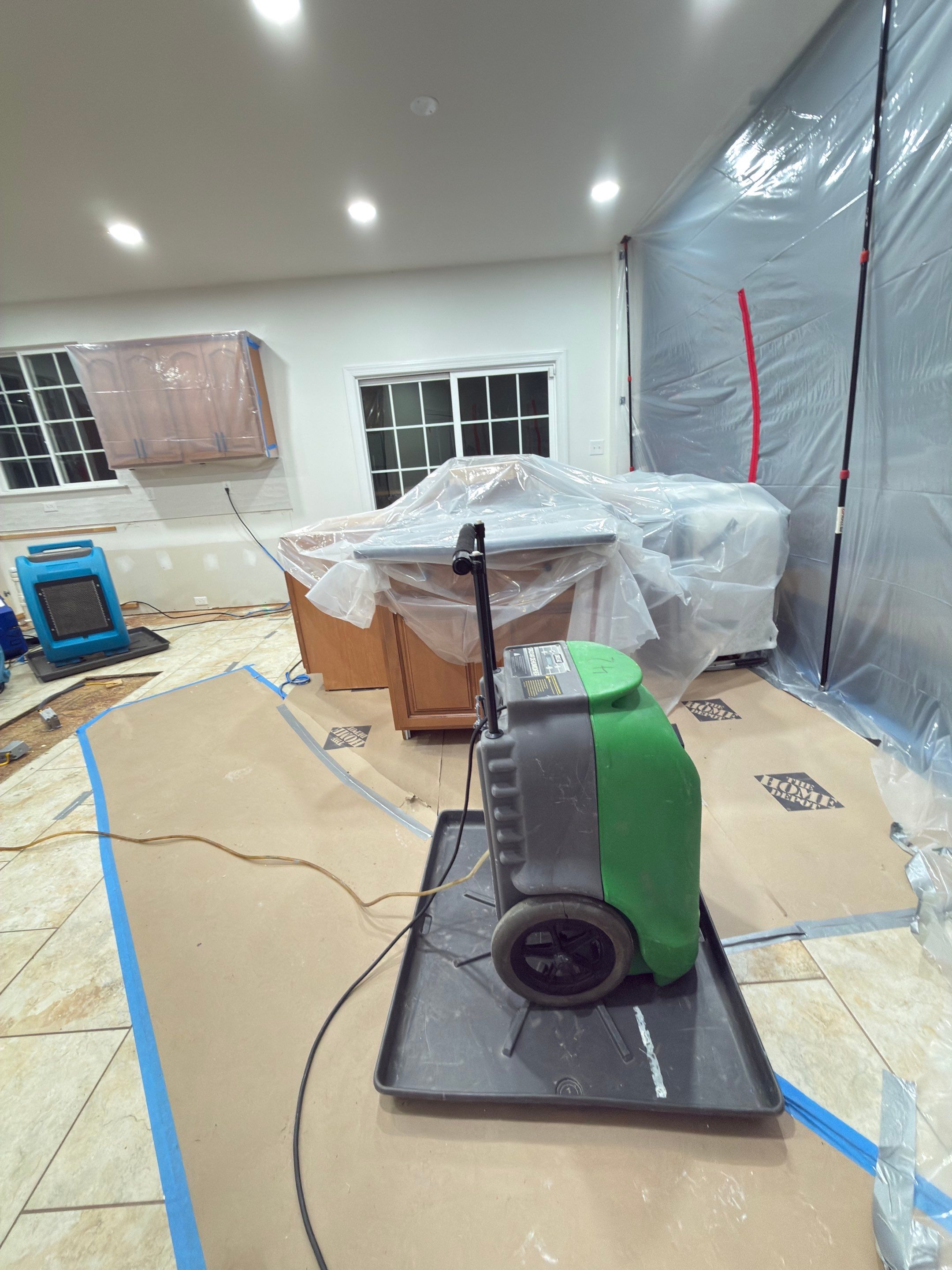 Containment barriers maintained throughout the Stafford mold remediation to prevent cross-contamination.