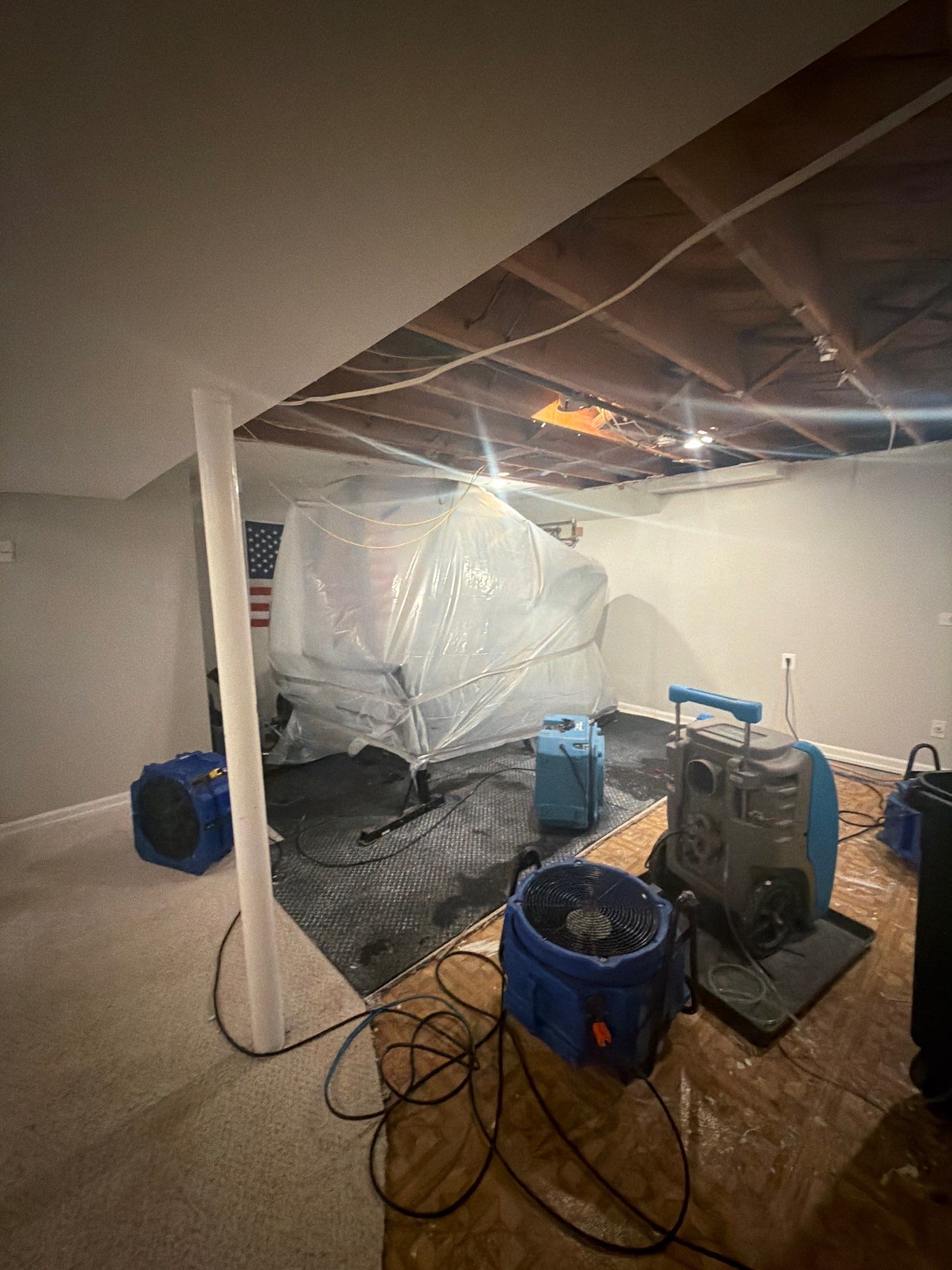 Removal of compromised drywall and framing in preparation for replacement