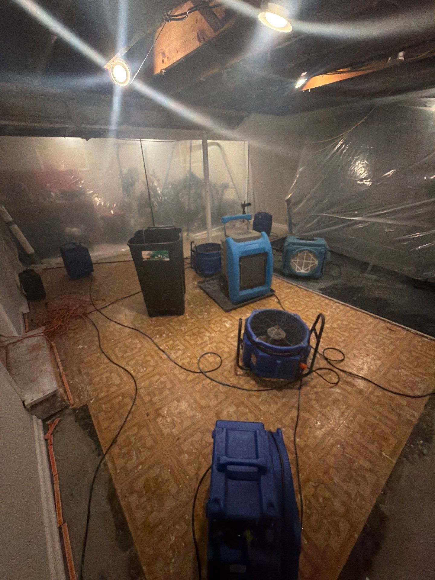 Standing water extraction underway during mold remediation in Fairfax