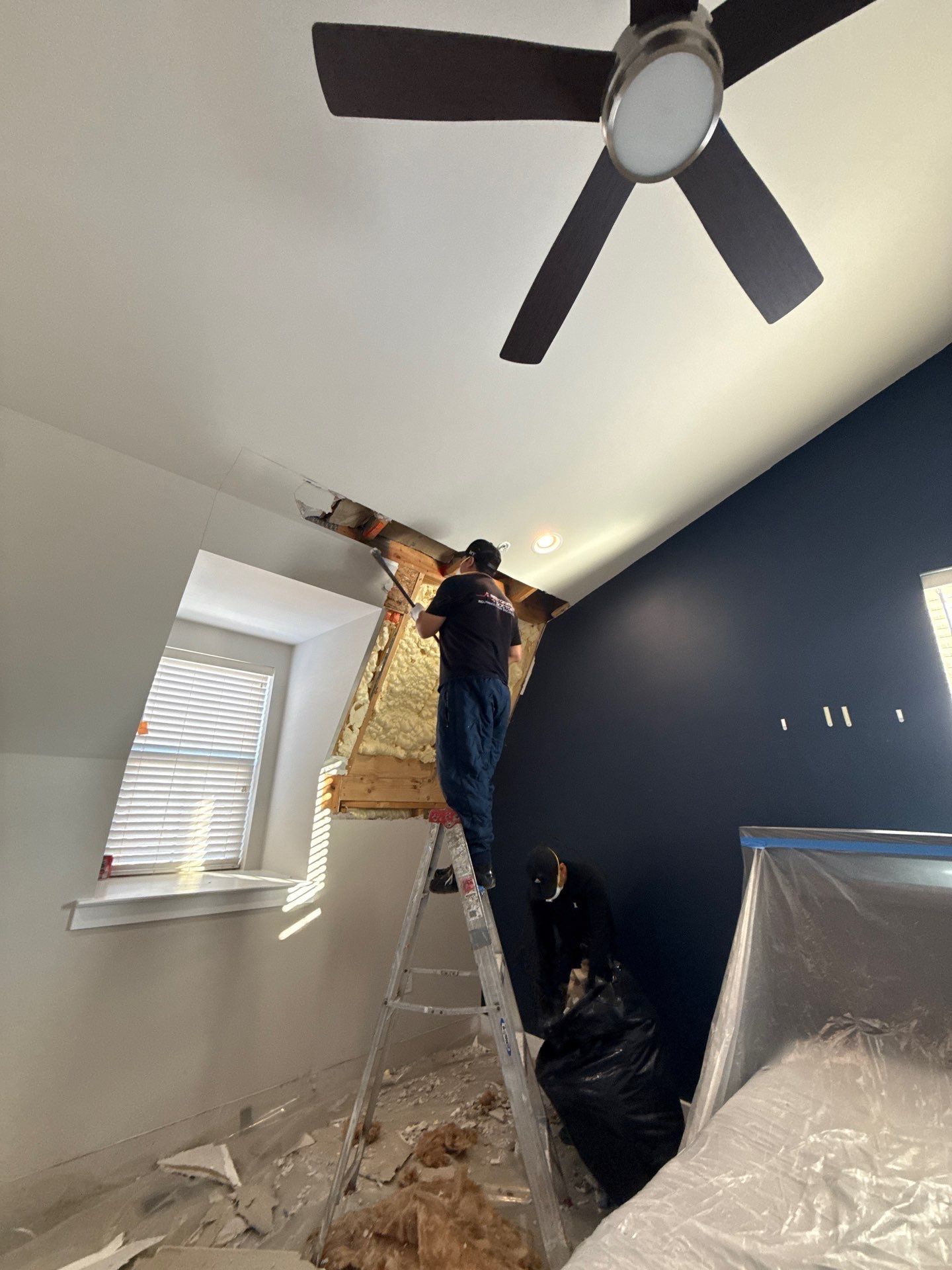 Continued structural drying with equipment monitoring moisture levels throughout the affected space in Arlington.