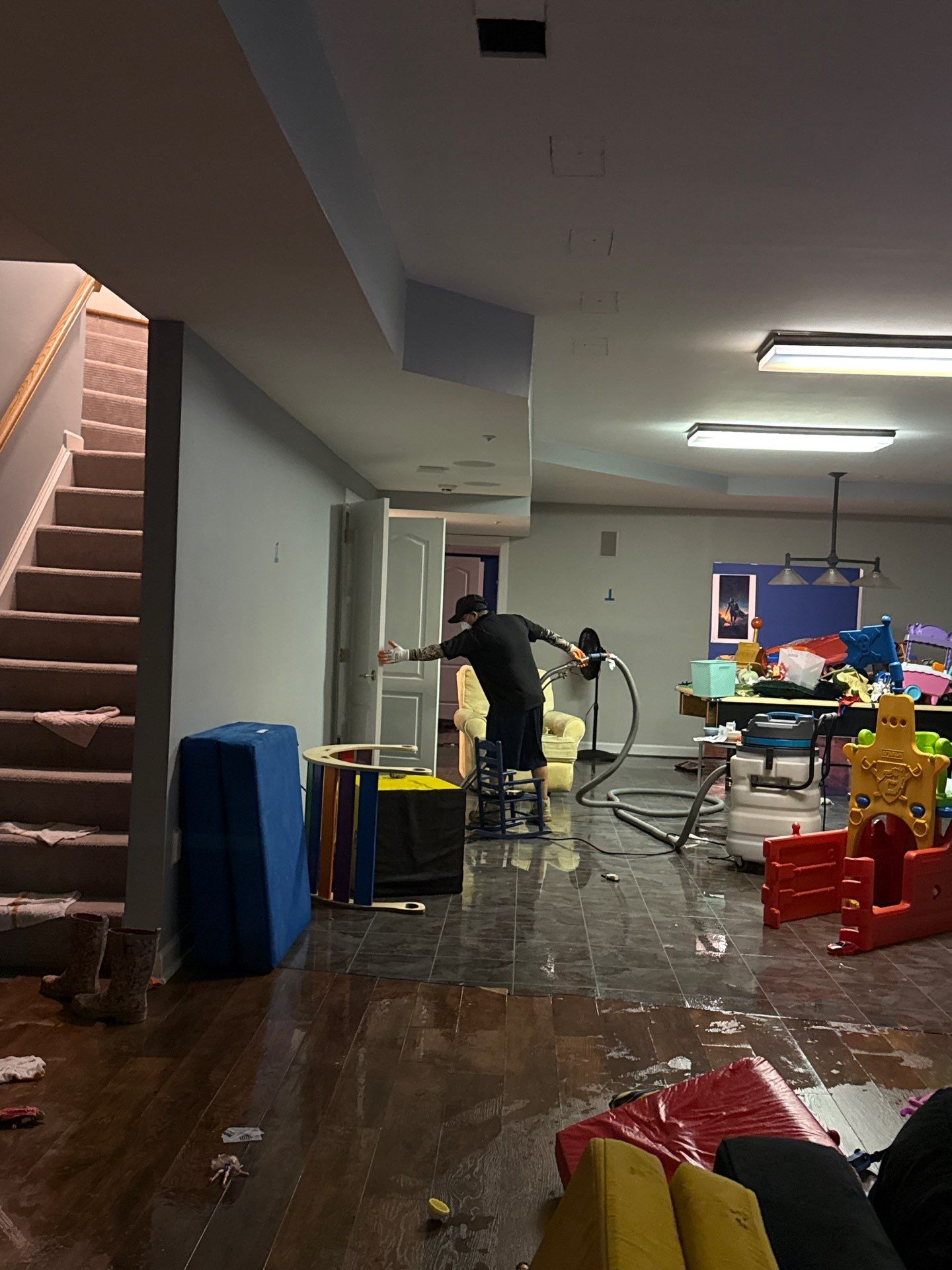 Water damage restoration in Centreville complete, sanitized and dried surfaces ready for occupancy.