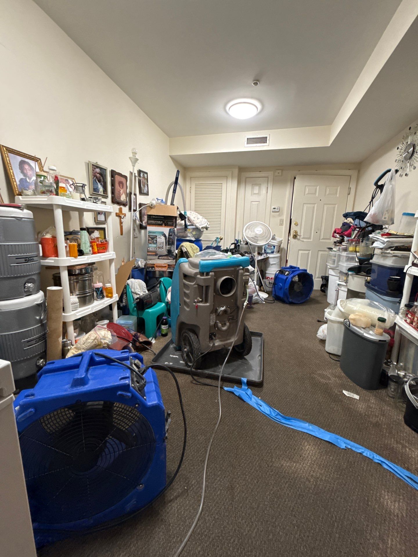 Water damage restoration complete, structural drying finished and space returned to service.