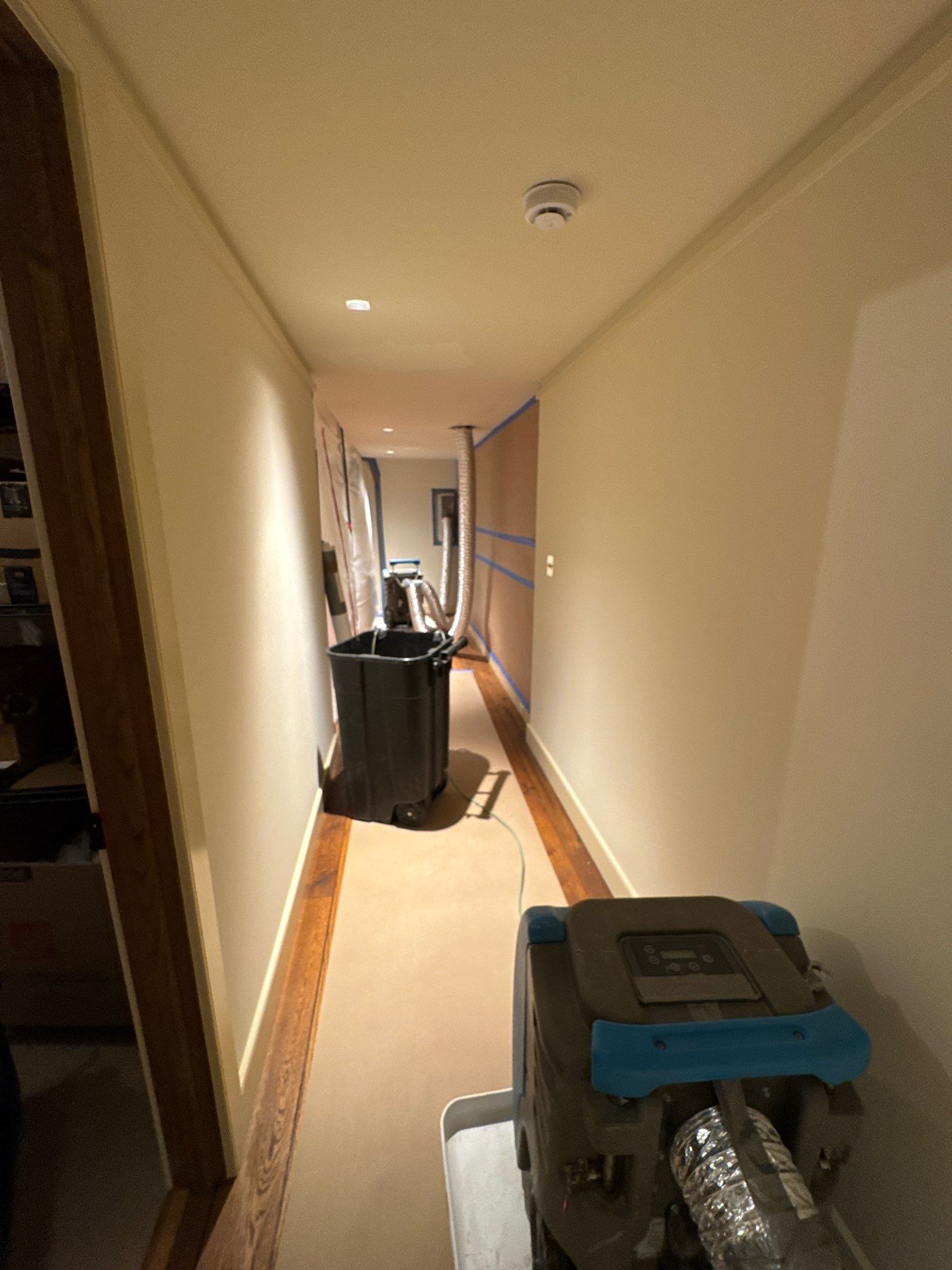 Completed wall replacement and final drying confirmation in Delaplane mold remediation.