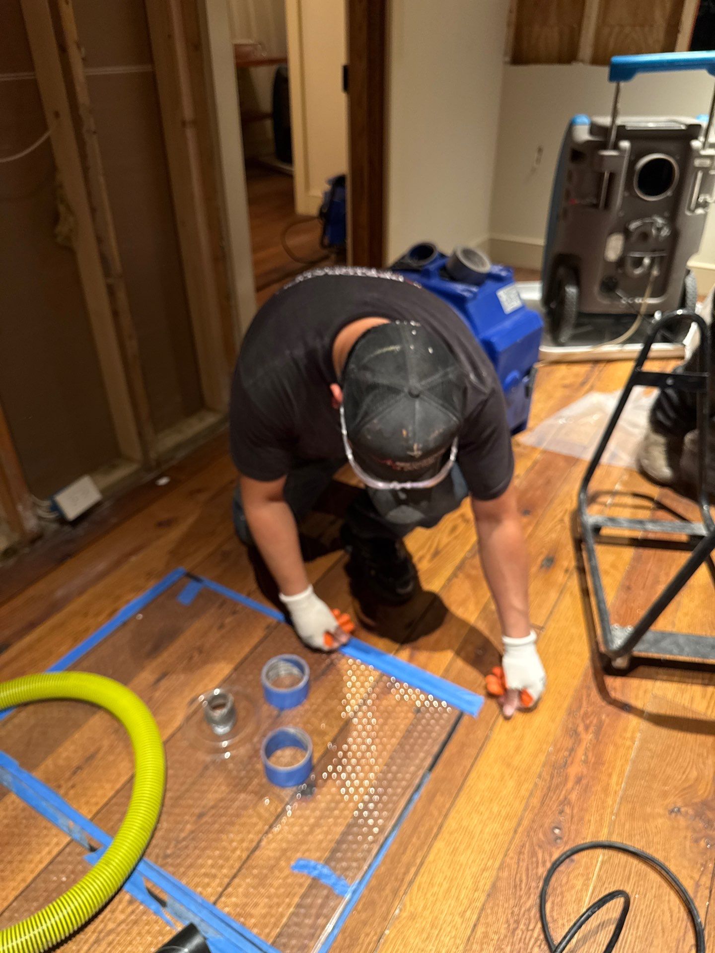 Standing water extraction underway during mold remediation in Delaplane.