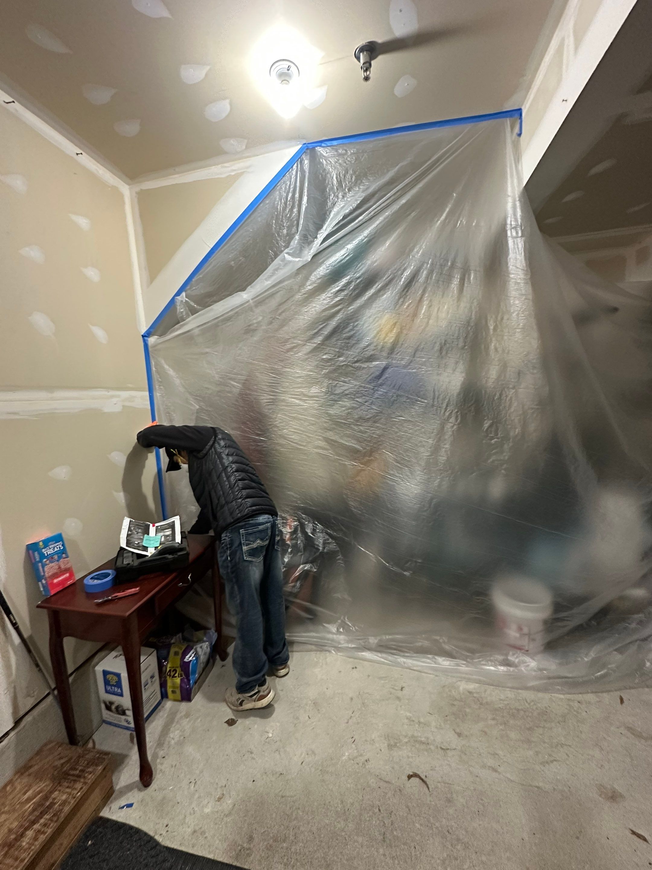 Finished ceiling repair in Fairfax following water damage restoration, matching existing surface and structure.