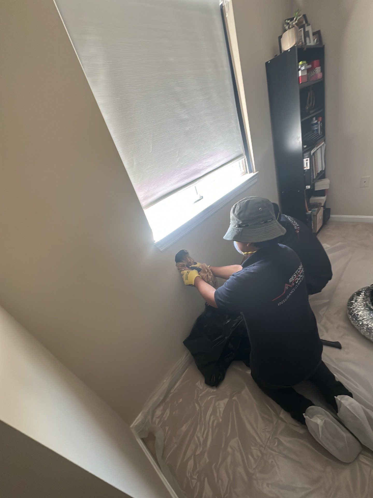 Ceiling repair completion following moisture remediation and structural verification in Arlington restoration.