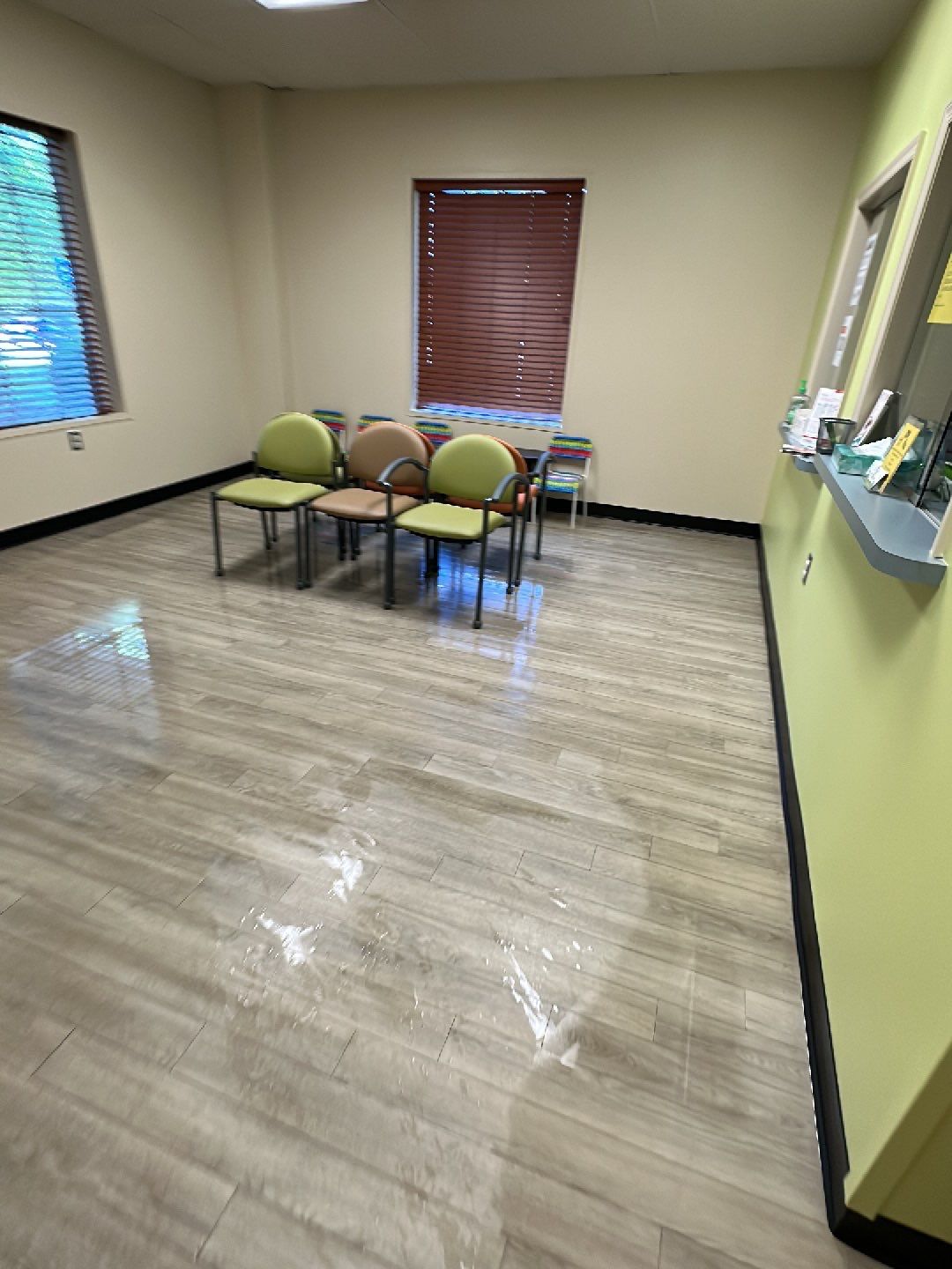 Final-stage inspection of dried surfaces following Reston water damage restoration completion.