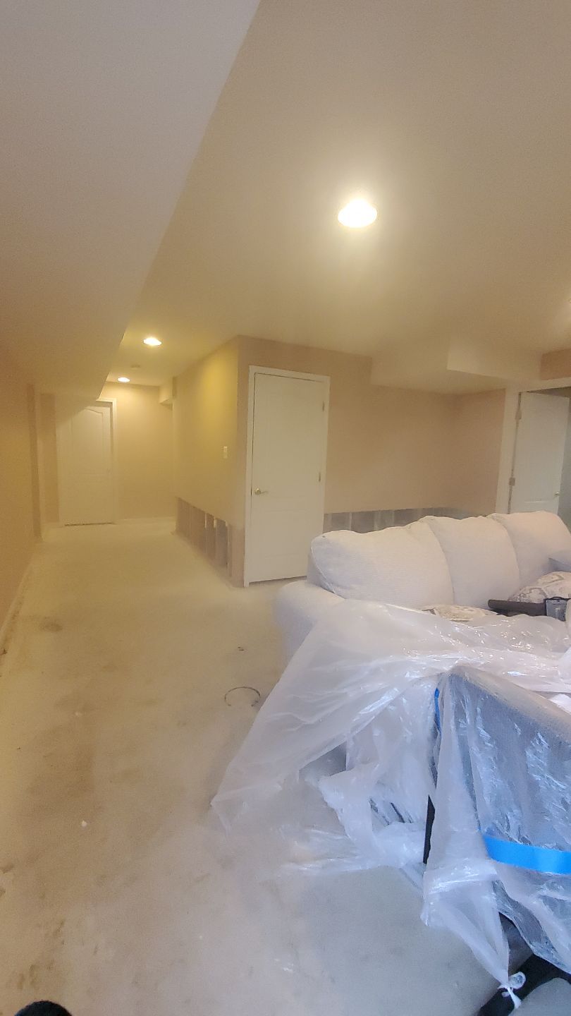 Structural drying in progress with moisture management equipment deployed throughout affected area.
