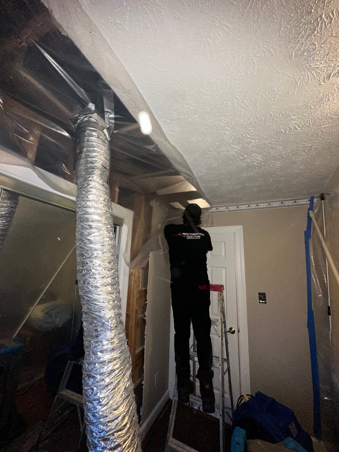 Containment removed after mold remediation completion in McLean, structural drying verified.