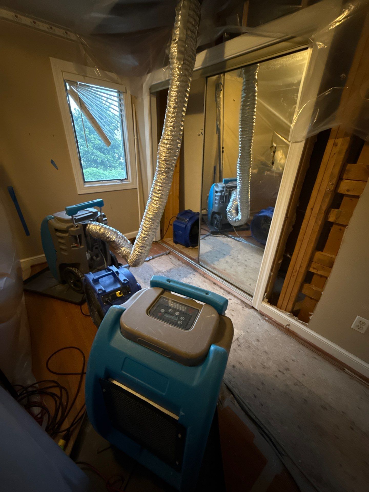 Containment barrier erected during mold remediation in McLean, isolating affected area before extraction begins.