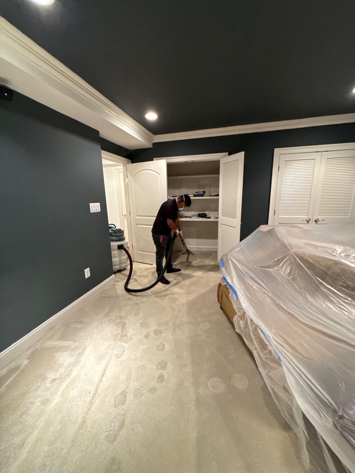 Dehumidification and air circulation setup continuing mold remediation drying process.