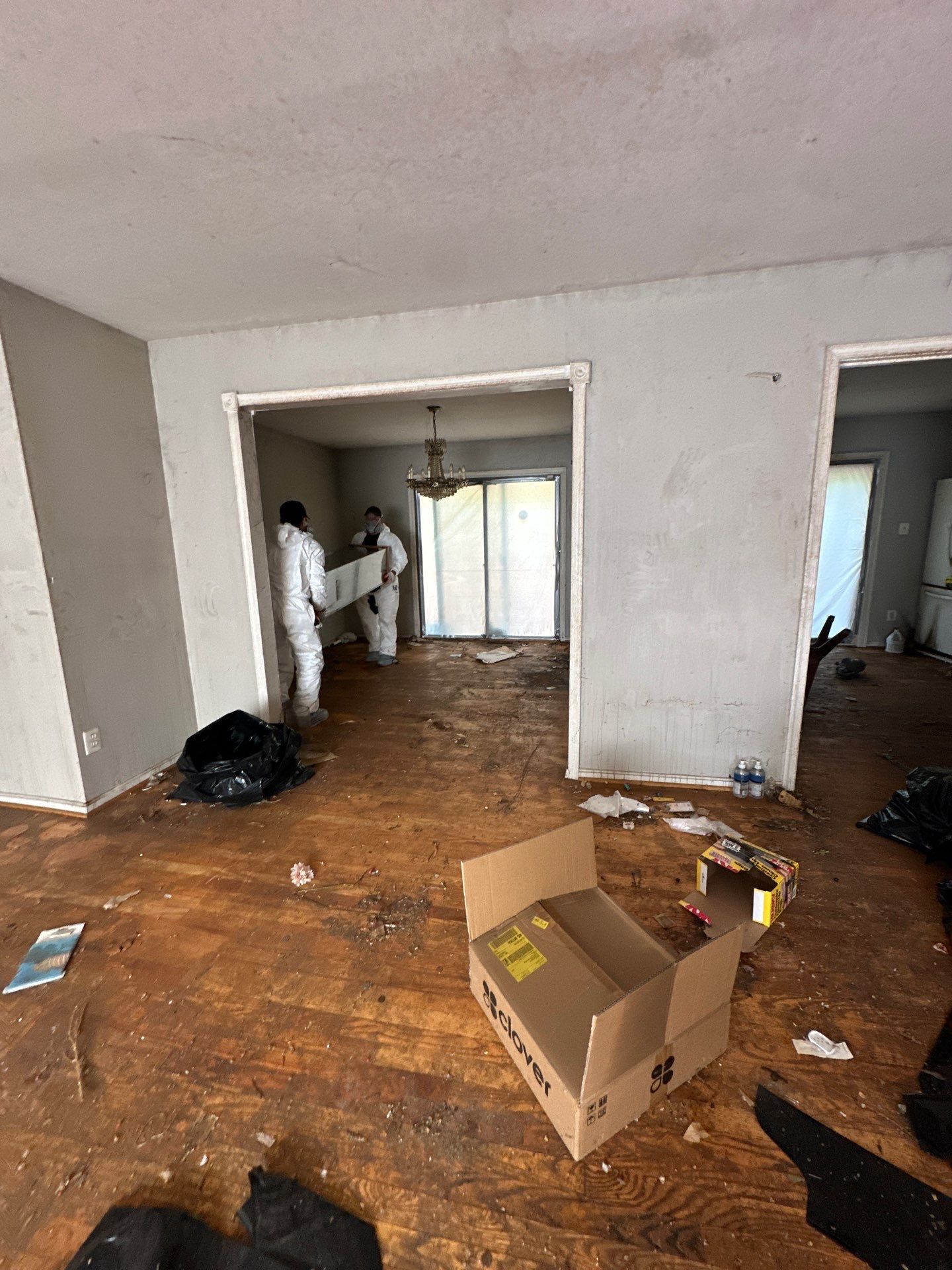Completed water restoration in Annandale with new flooring installed and structural repairs finished.