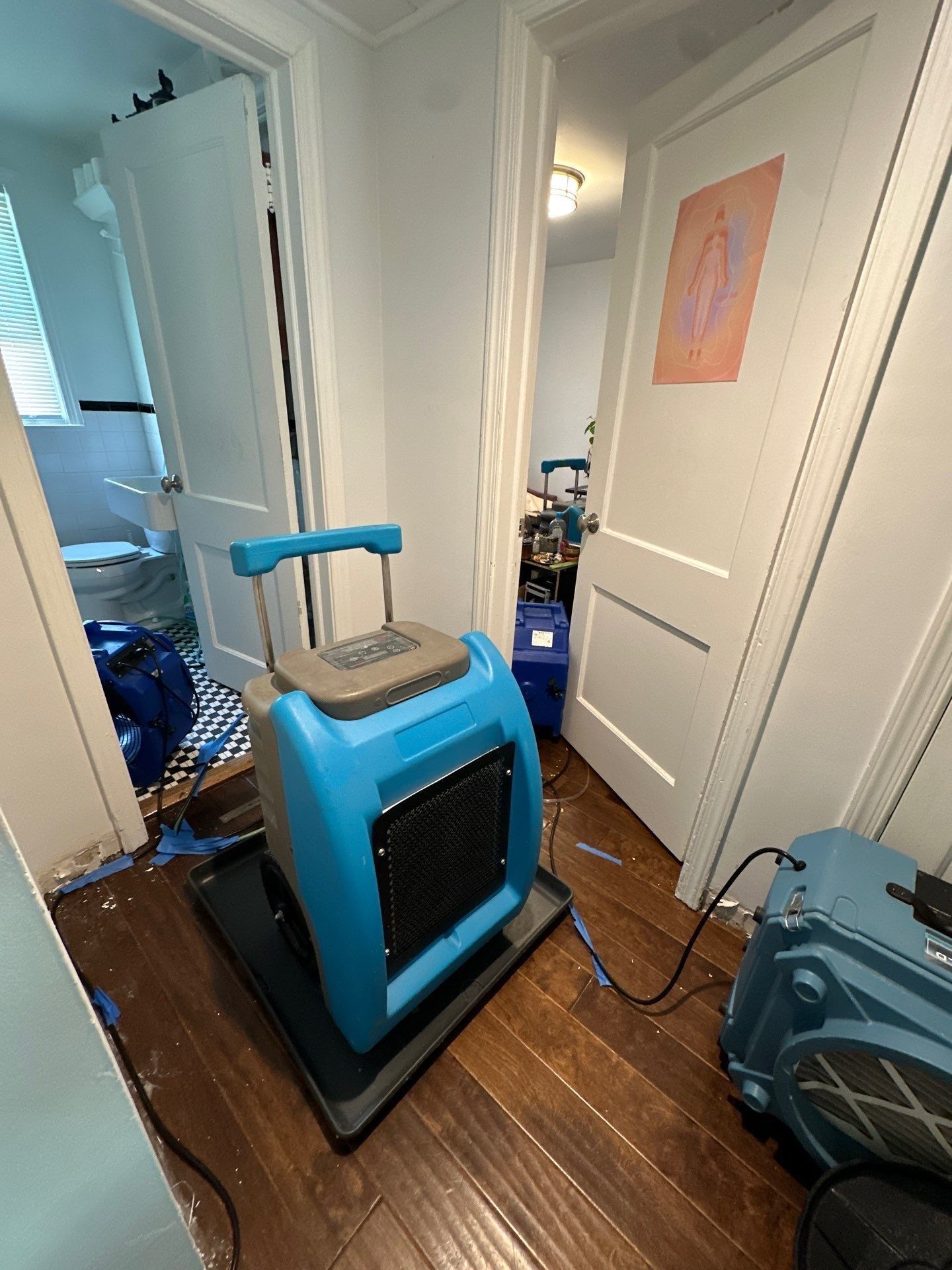 Final inspection of dried flooring and structural areas following water damage restoration in Vienna.