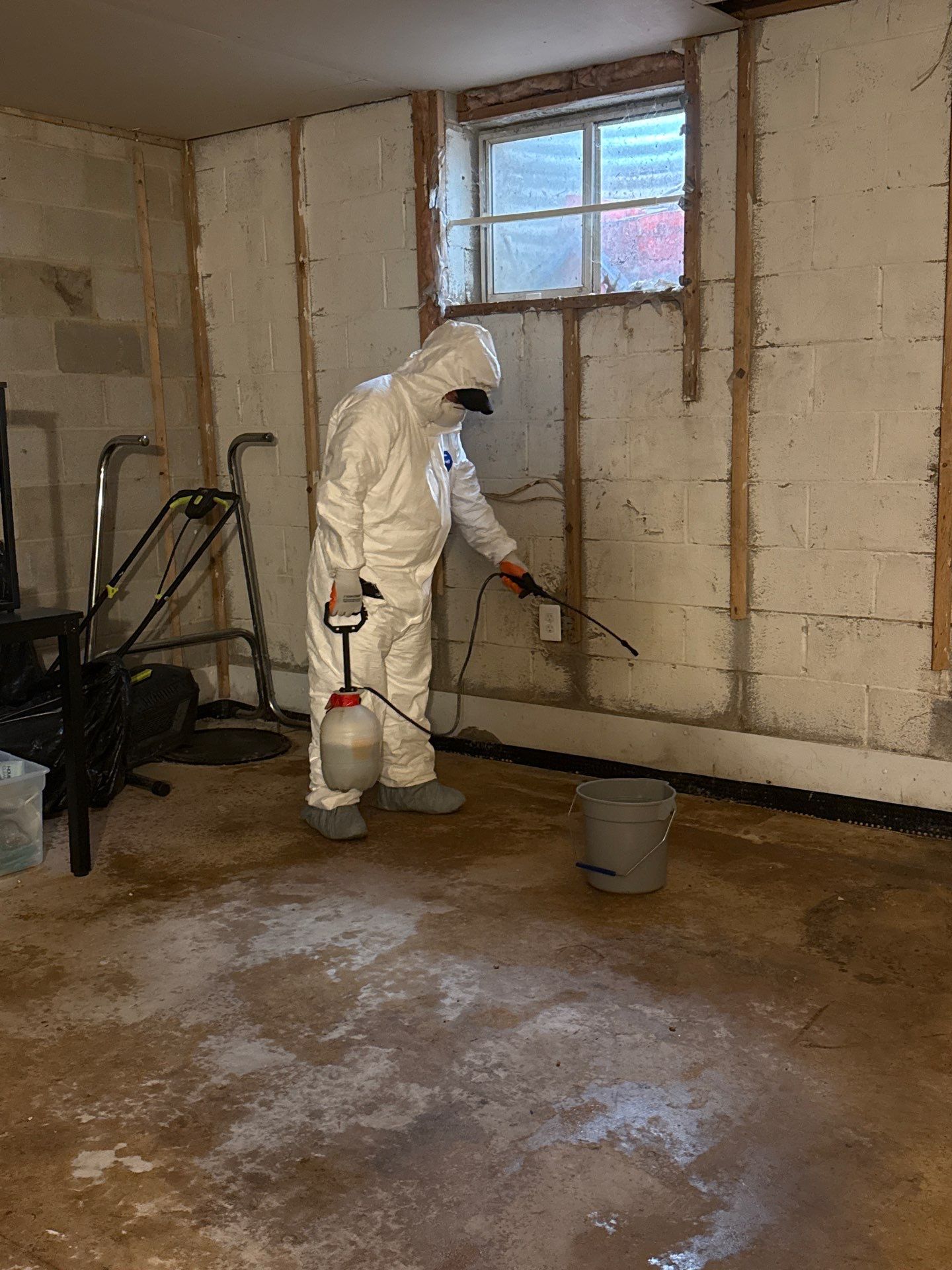 Dehumidification and air movement setup supporting drying phase of remediation work.