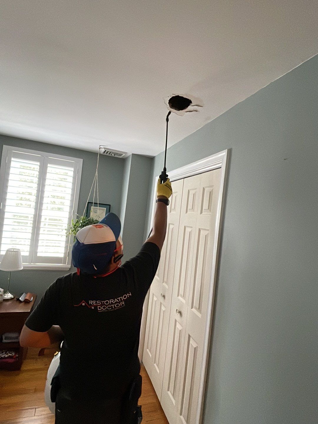 Continued dehumidification and structural drying process in Arlington water damage restoration.