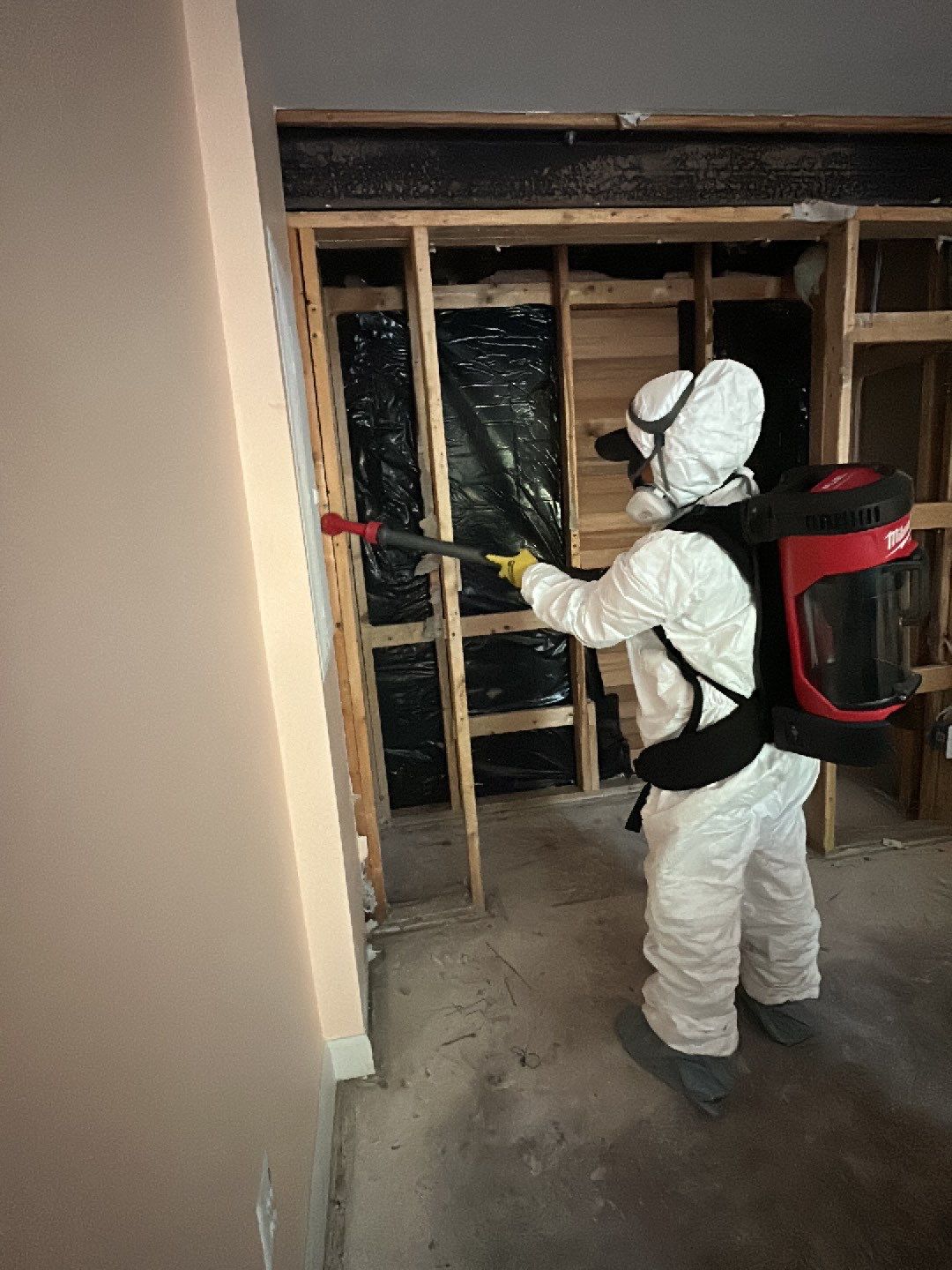 Water extraction and dehumidification equipment deployed in Leesburg home during initial damage assessment.