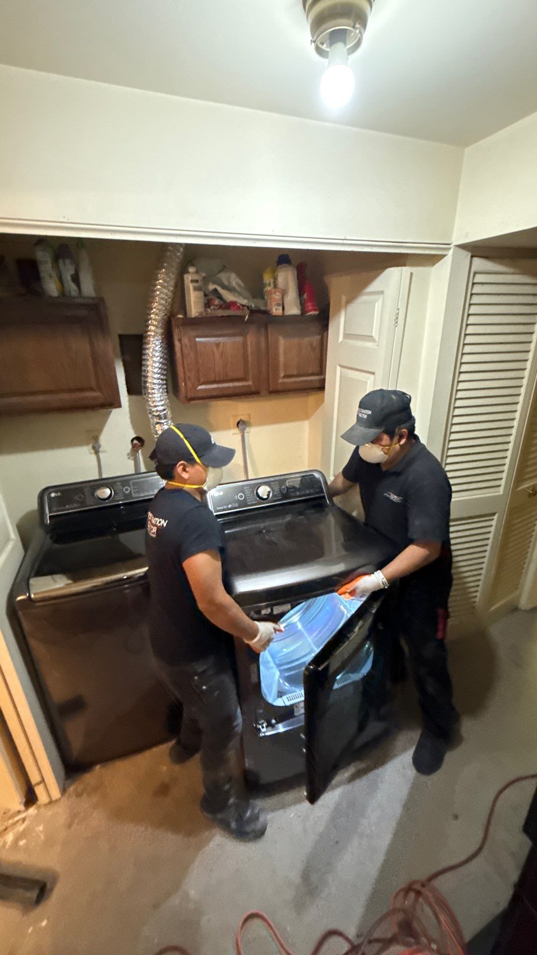 Final dehumidification phase of Centreville water damage restoration, drying complete.
