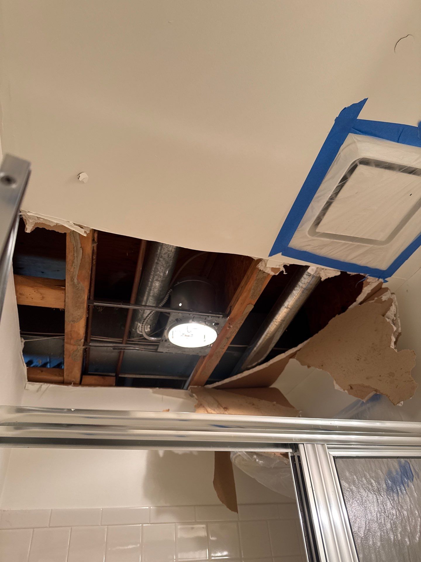 Antimicrobial treatment applied to ceiling substrate following mold remediation in Alexandria water restoration.