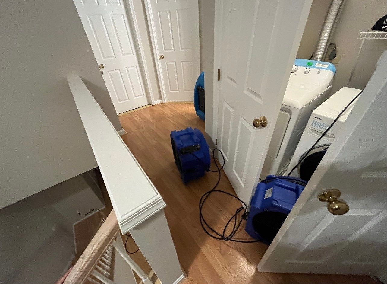 Advanced drying phase with equipment strategically deployed to ensure complete moisture removal from structure.
