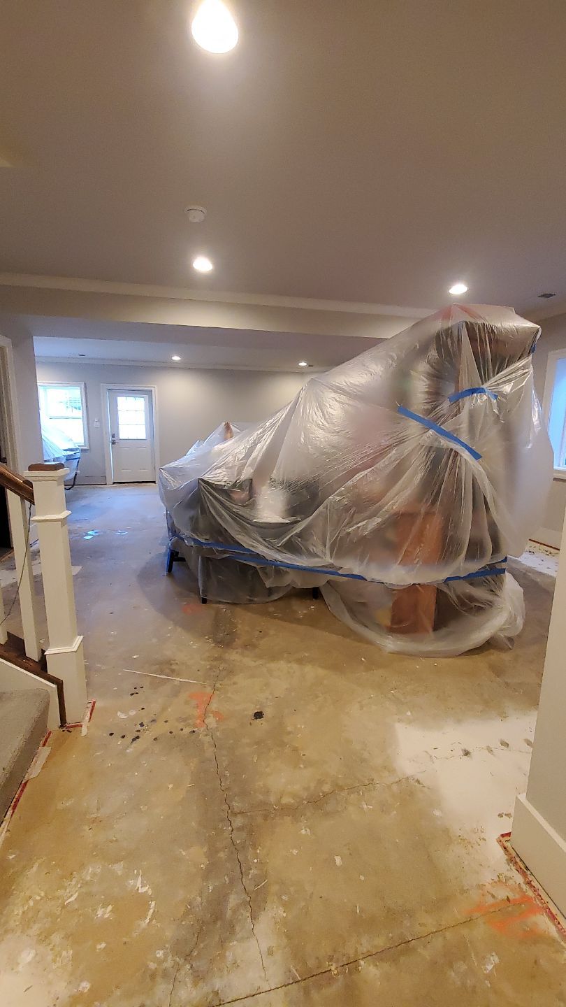 Dehumidification equipment deployed mid-restoration to remove moisture from affected structural materials.