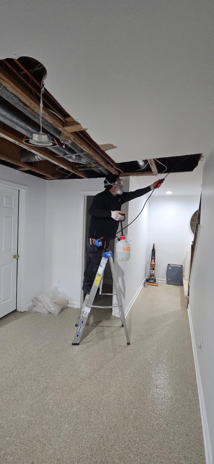 Completed ceiling repair and sanitization following mold remediation in Church, VA.