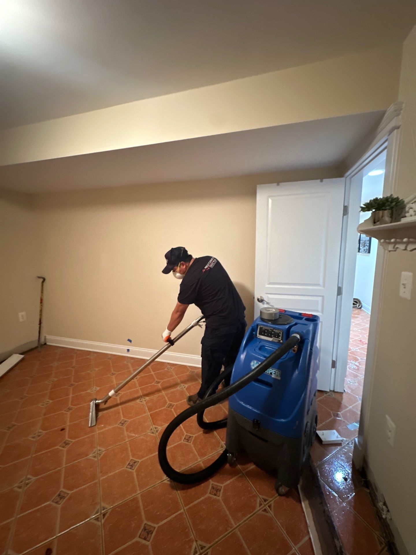 Structural drying equipment positioned to remove residual moisture after water extraction in Arlington.