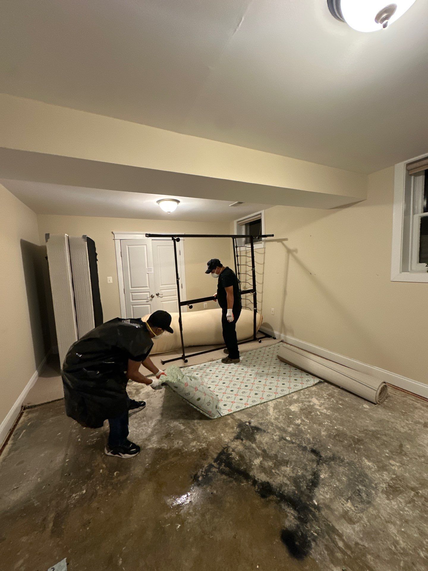 Final inspection of dried structural surfaces following containment removal in Arlington mold remediation.