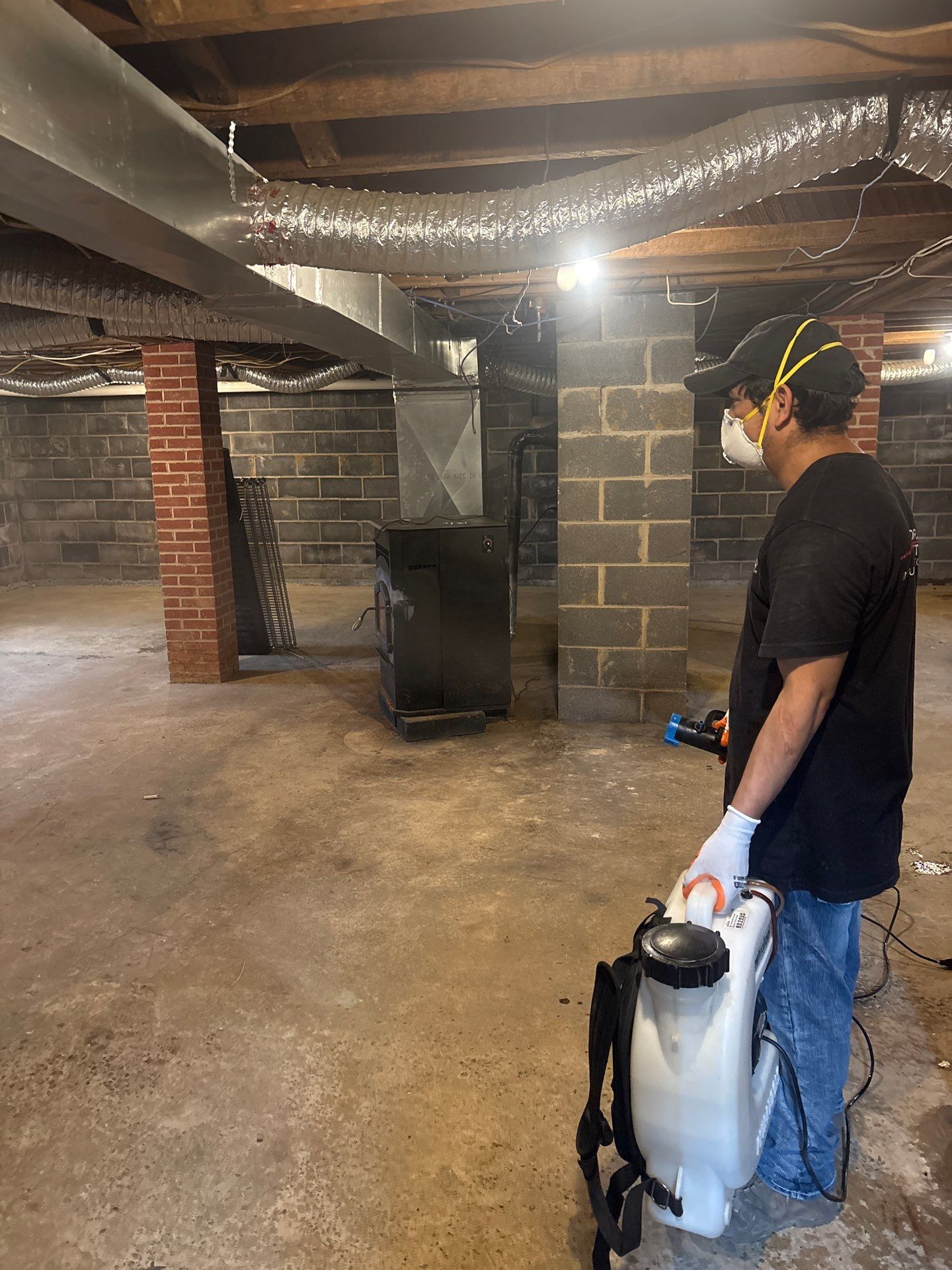 Final inspection of dried and treated areas following mold remediation completion.