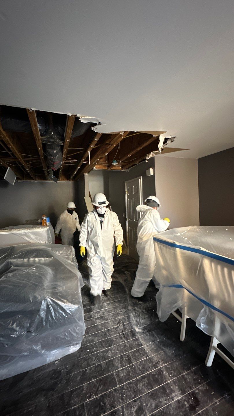 Continued dehumidification and structural drying with equipment monitoring moisture levels in the space.