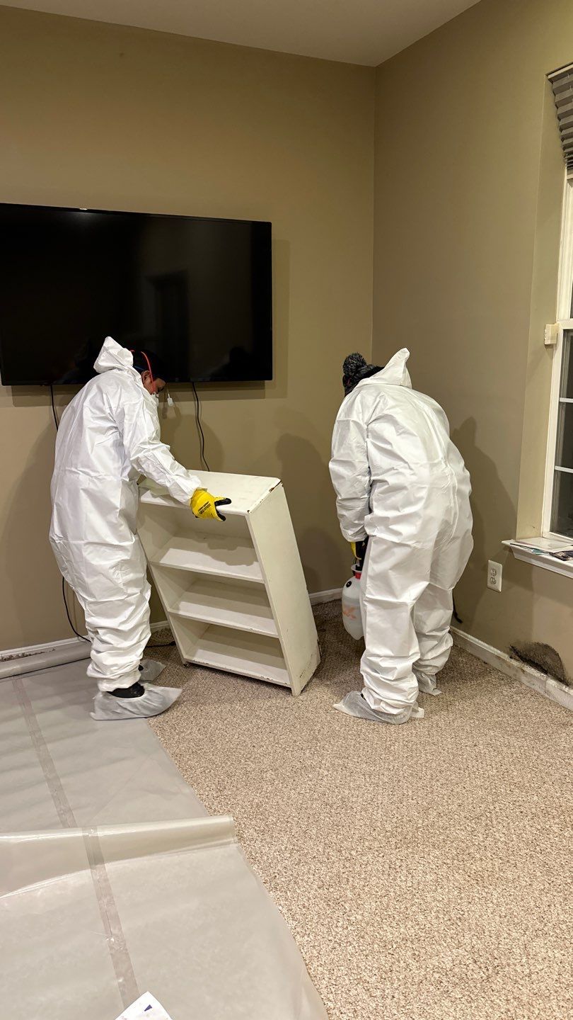 Structural drying in progress, with dehumidifiers and air movers working to restore moisture balance throughout the space.