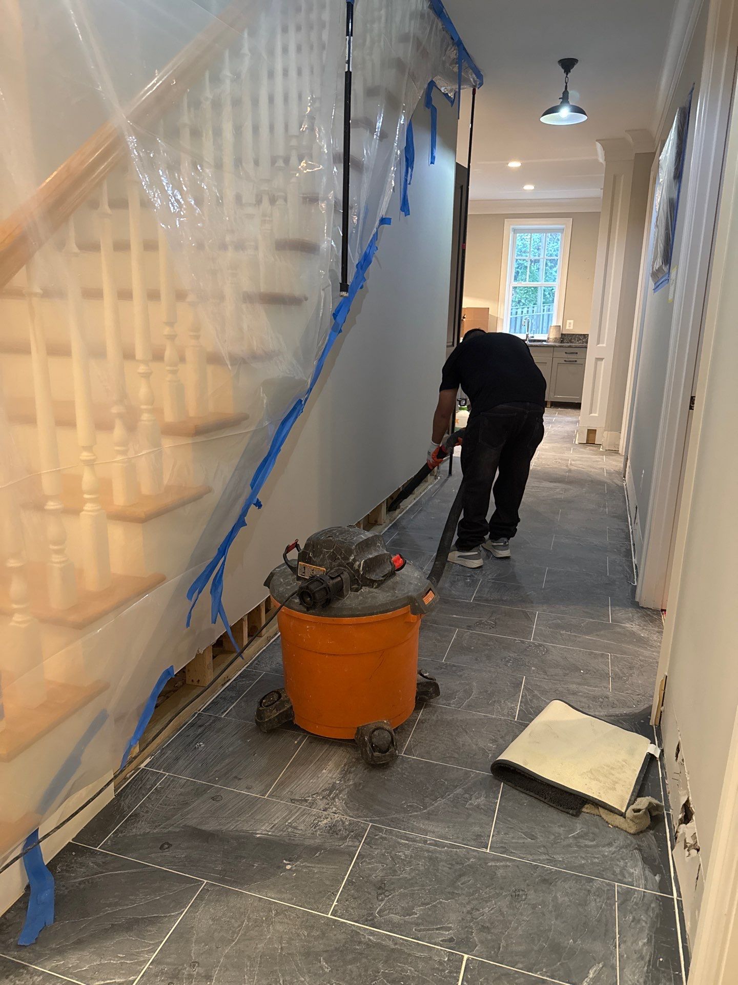 Containment barrier erected during water damage restoration in Arlington, isolating affected area.