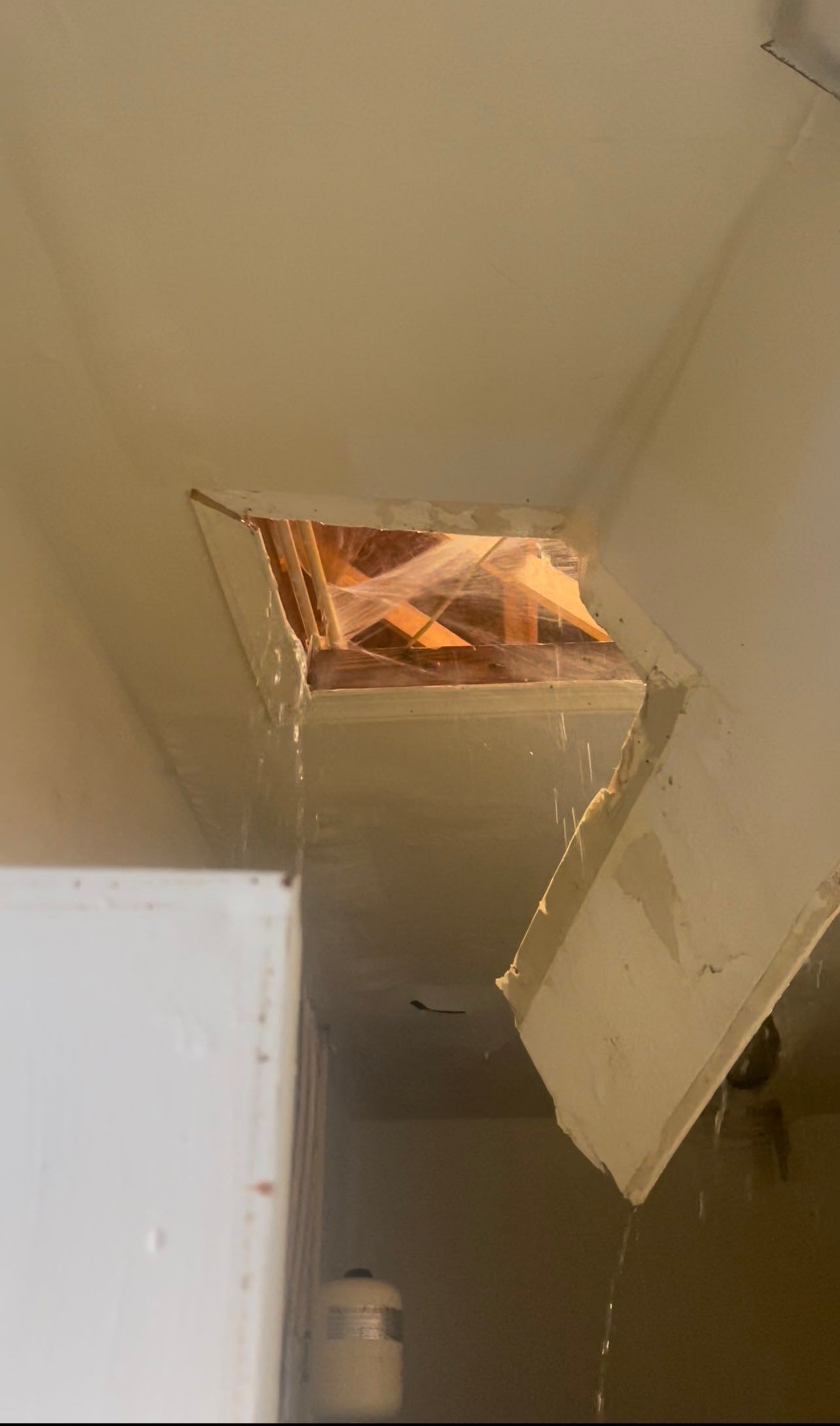 Ceiling damage exposed and prepared for repair as part of water restoration work in Leesburg.
