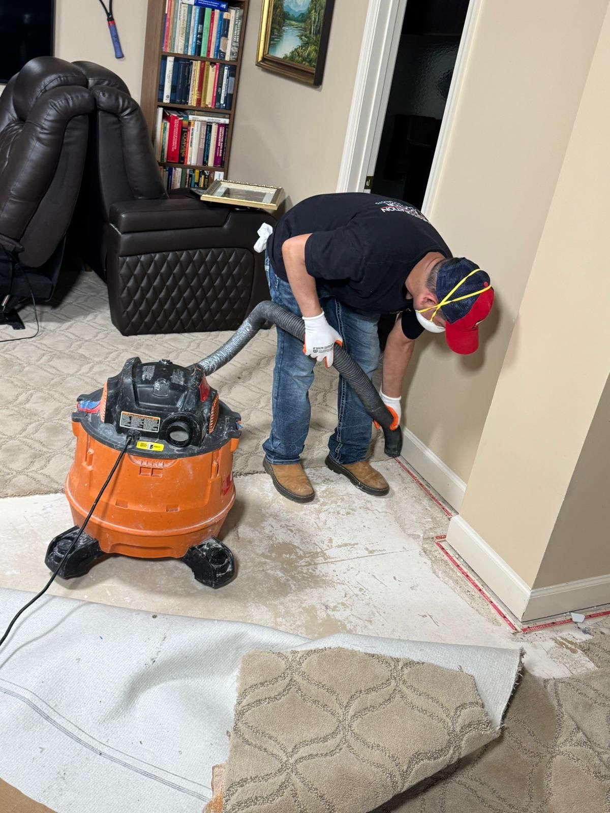 Final-stage water damage restoration in Dumfries with containment and drying equipment in place.
