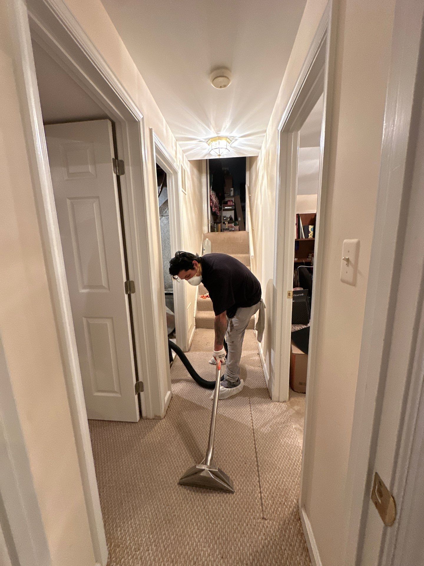 Flooring and carpet remediation in progress, water damage restoration continuing in Sterling.