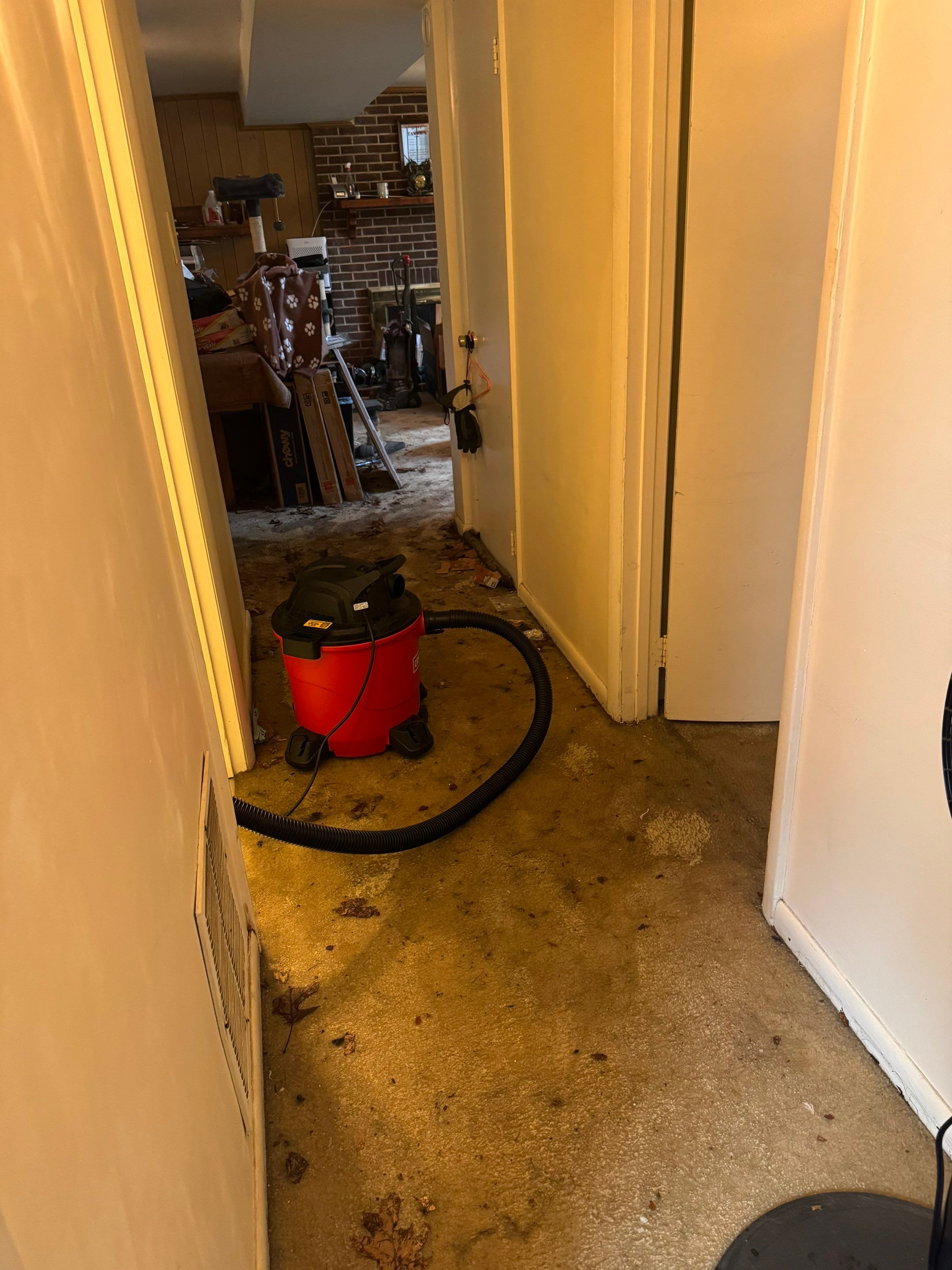 Standing water removal underway during water damage restoration in Fairfax Station, extractors deployed across affected flooring.