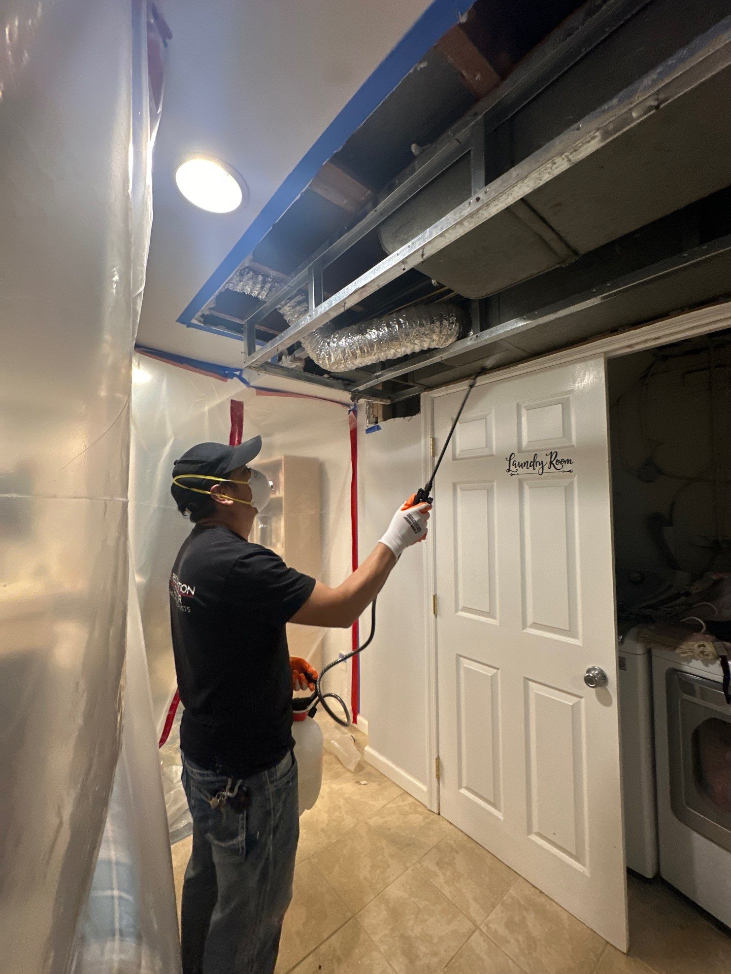 Water damage assessment in Woodbridge showing affected surfaces before sanitizing and mold remediation begins.