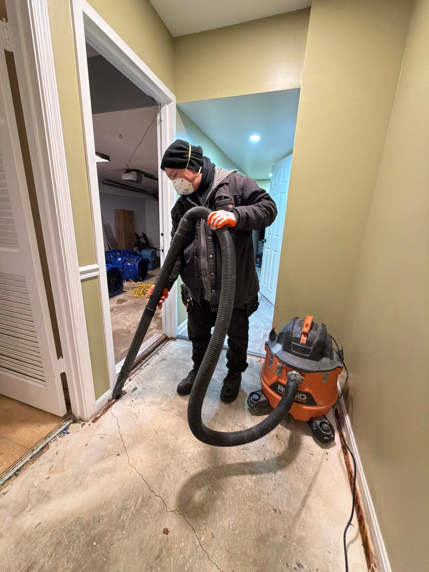 Final-stage drying verification before flooring reinstallation in the McLean water damage restoration project.