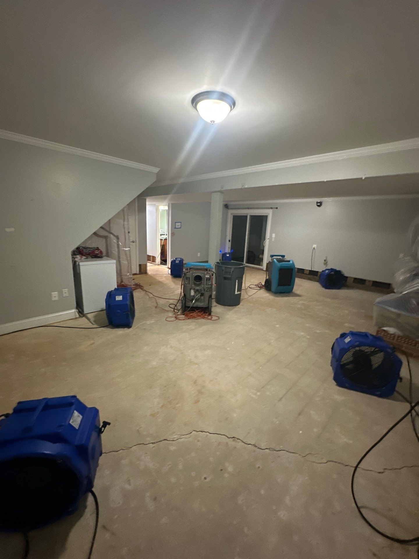 Final drying phase complete, structural surfaces prepared for restoration closure in Manassas water damage job.