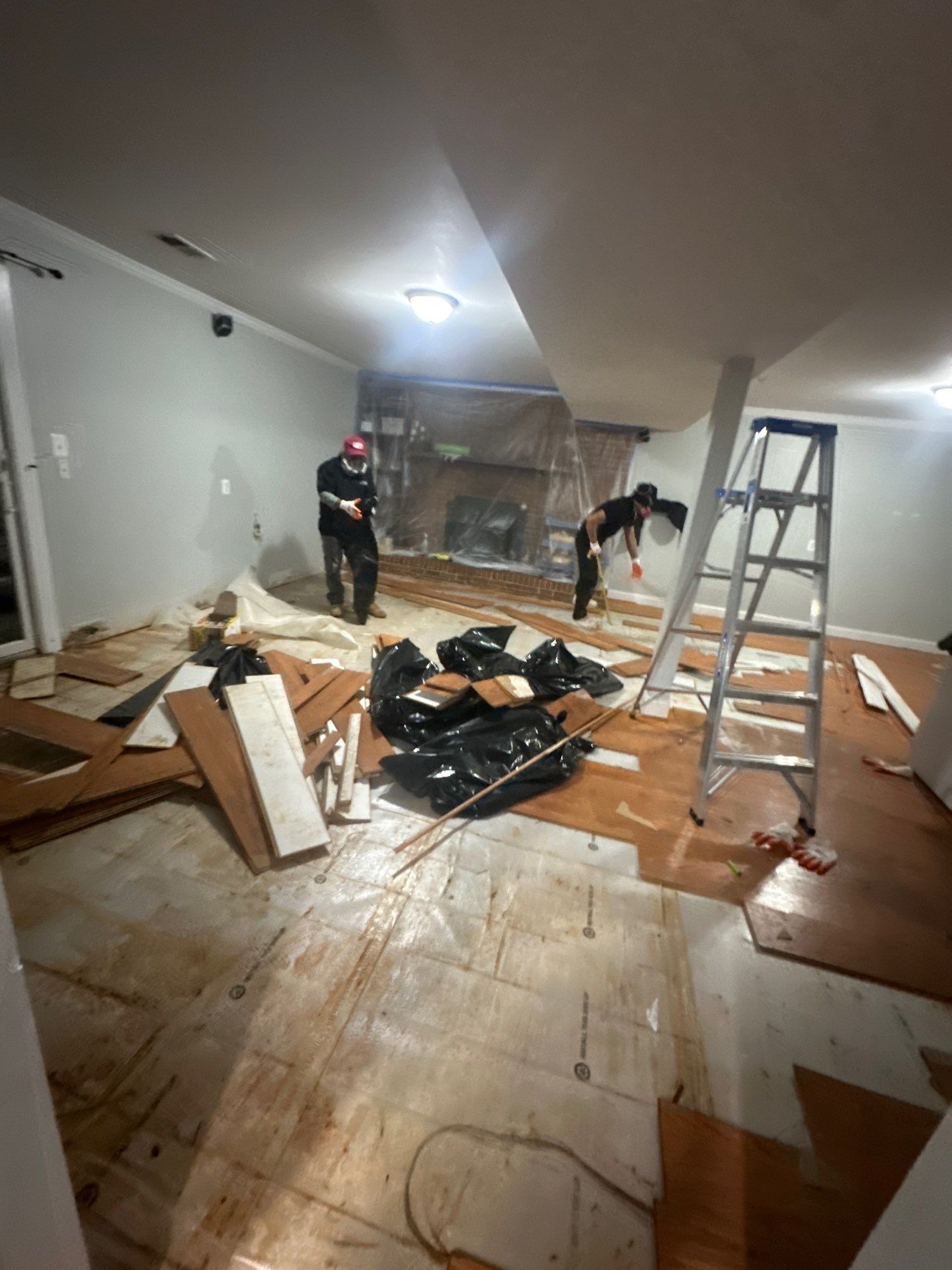 Structural drying phase of water restoration in Manassas, dehumidification and air movement equipment deployed.