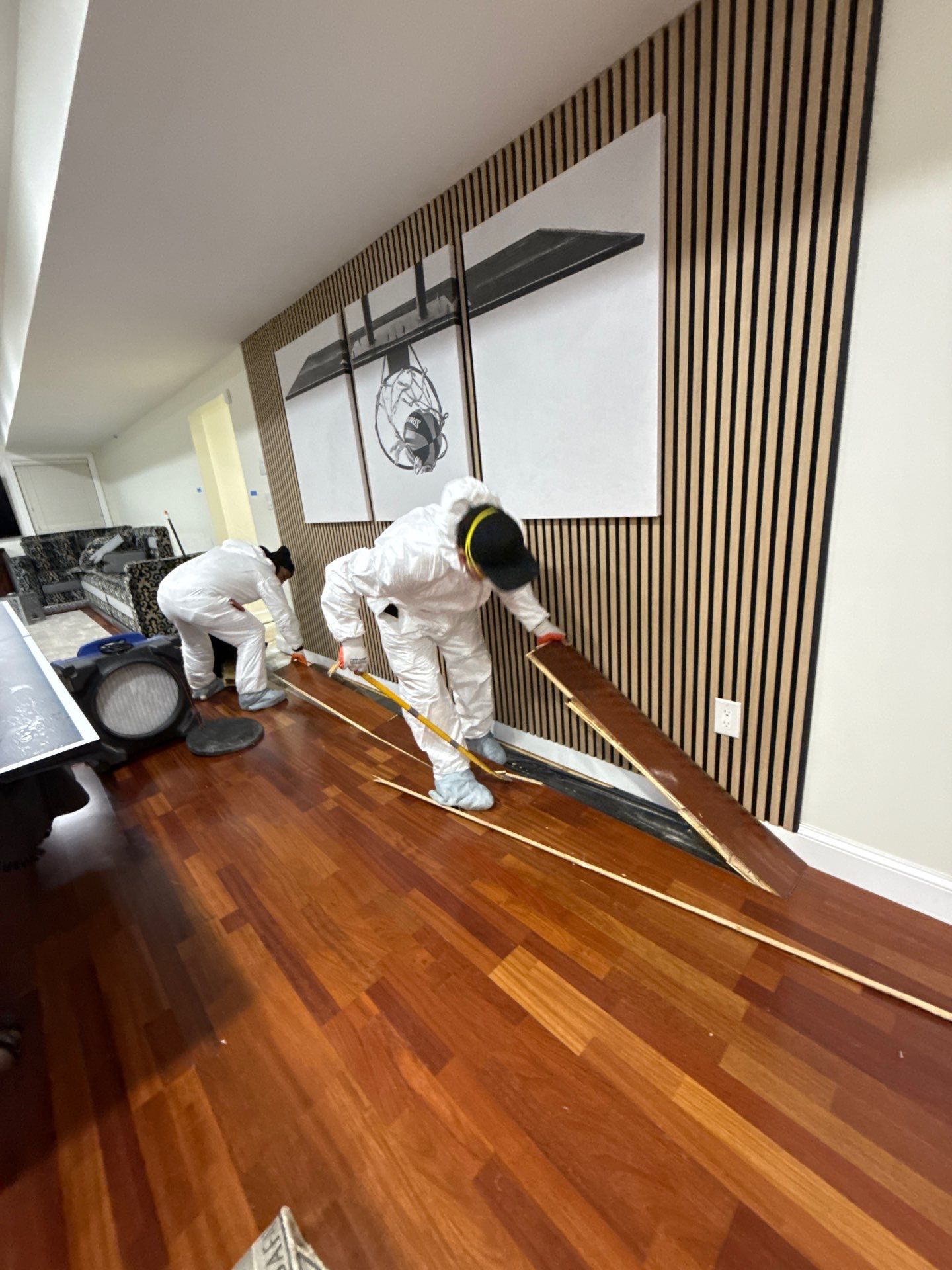 Containment barrier and drying equipment set up in Vienna water damage restoration.