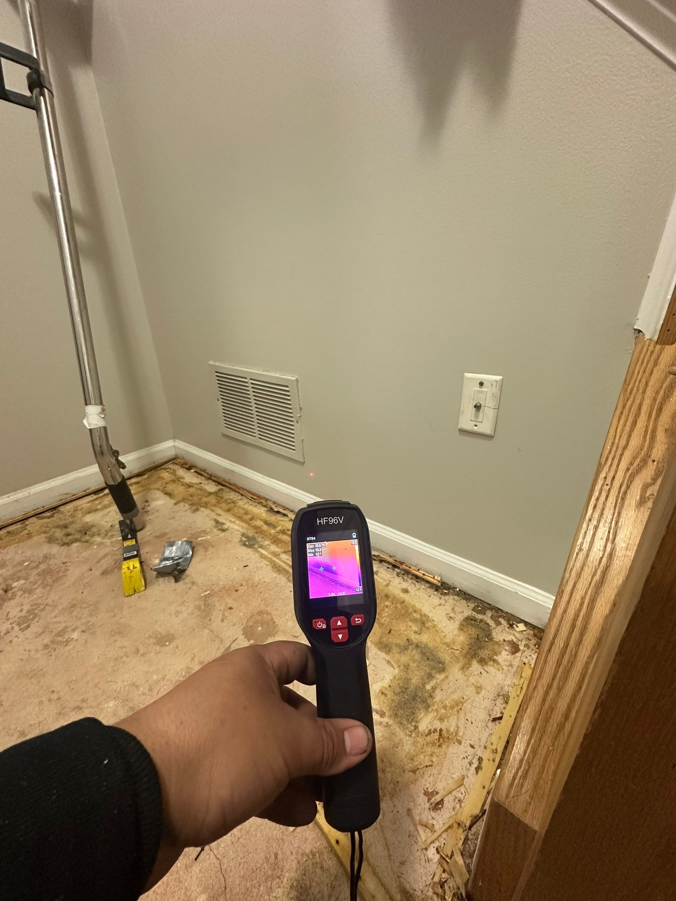 Continued dehumidification setup showing equipment placement during active mold remediation drying phase.